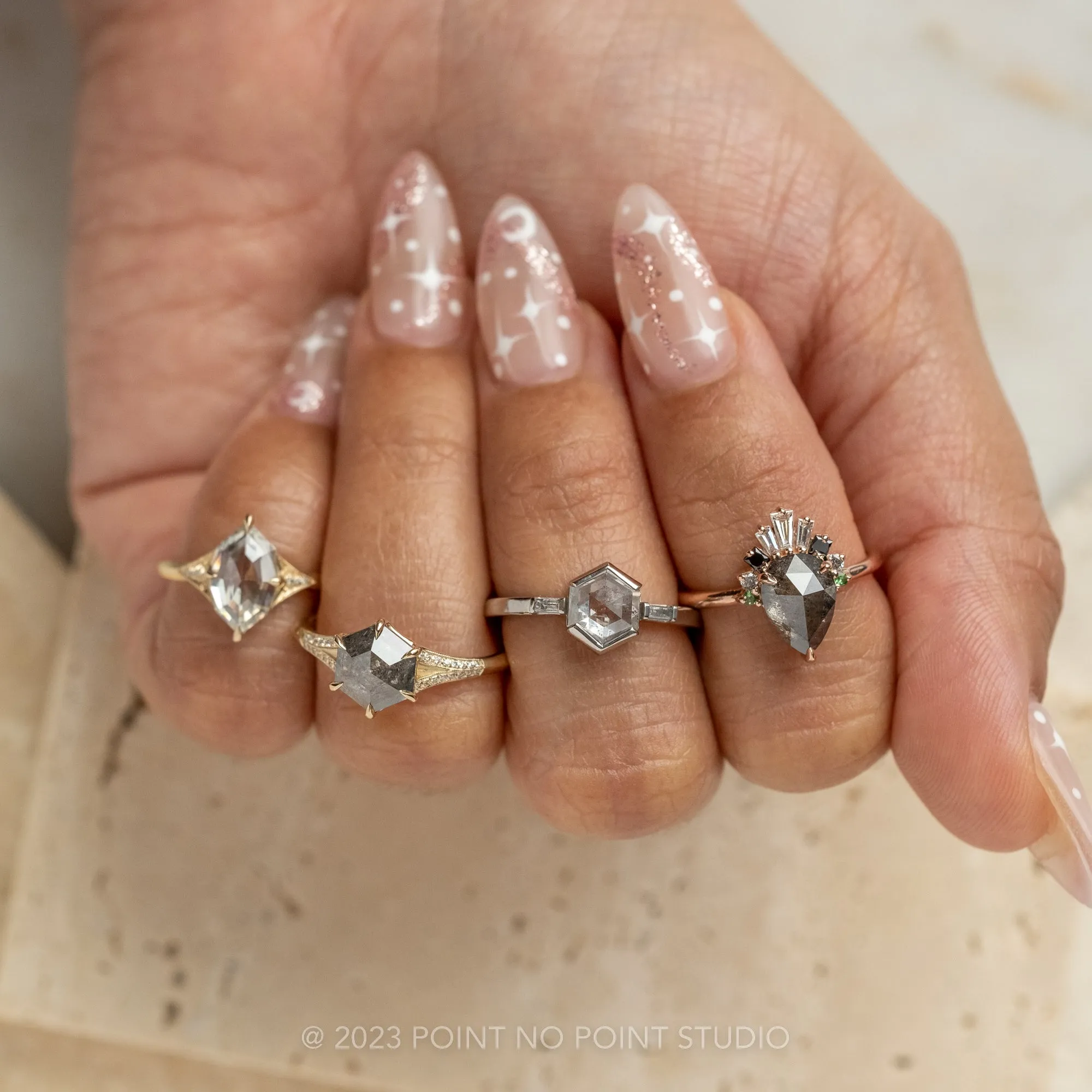 1.87 Carat Salt and Pepper Pear Diamond Engagement Ring, Ombre Wren Setting, 14K Rose Gold