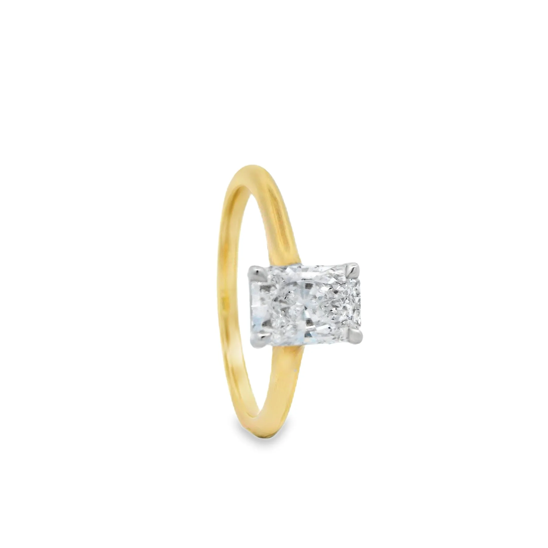 18ct Yellow and White Gold 1.05ct Radiant Lab Grown Diamond Solitare Ring