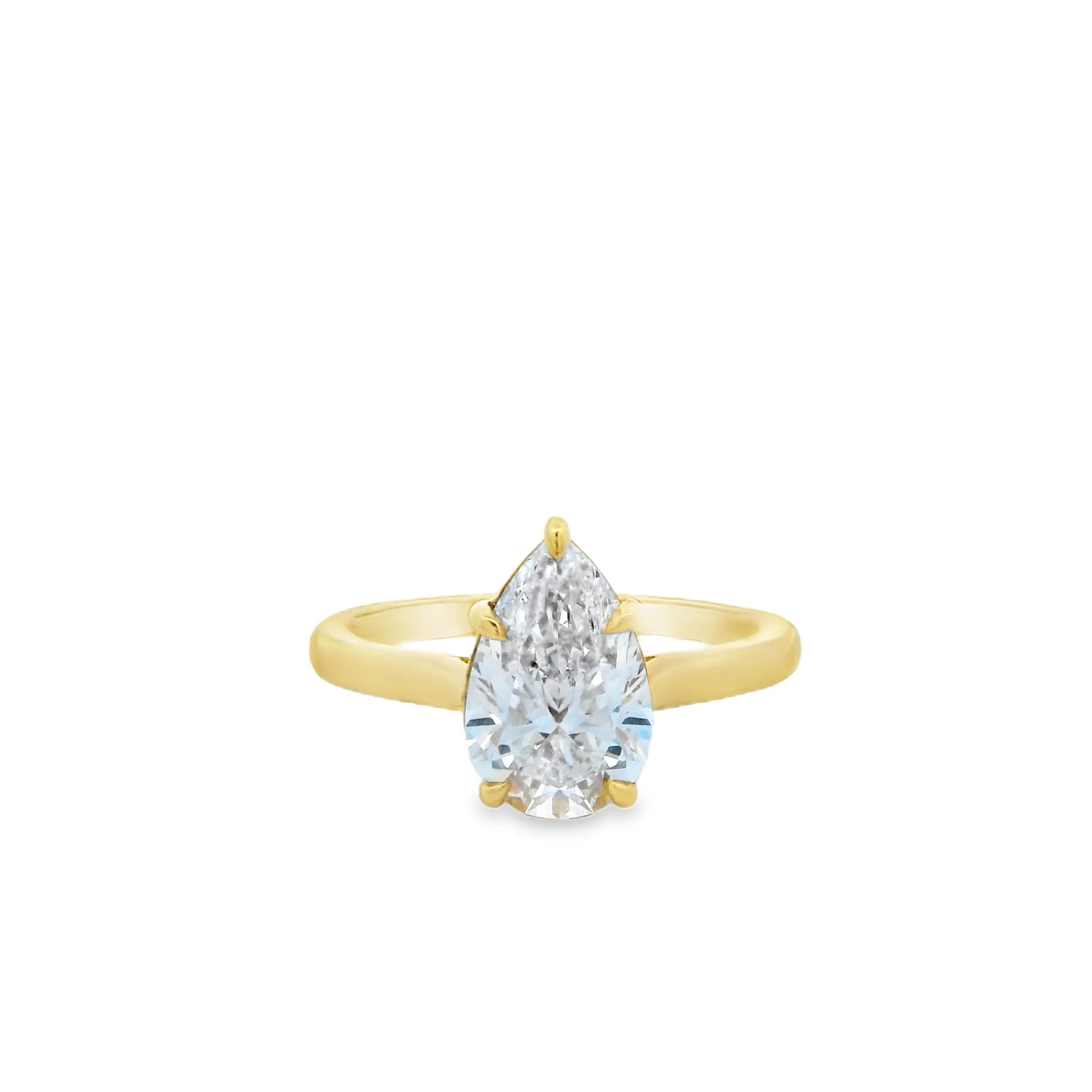 18ct Yellow Gold 2.0ct Pear Cut Lab grown Diamond Solitaire Ring
