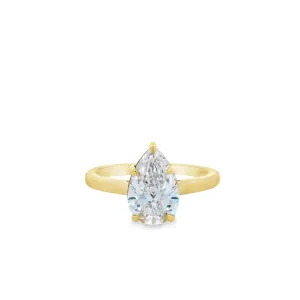 18ct Yellow Gold 2.0ct Pear Cut Lab grown Diamond Solitaire Ring