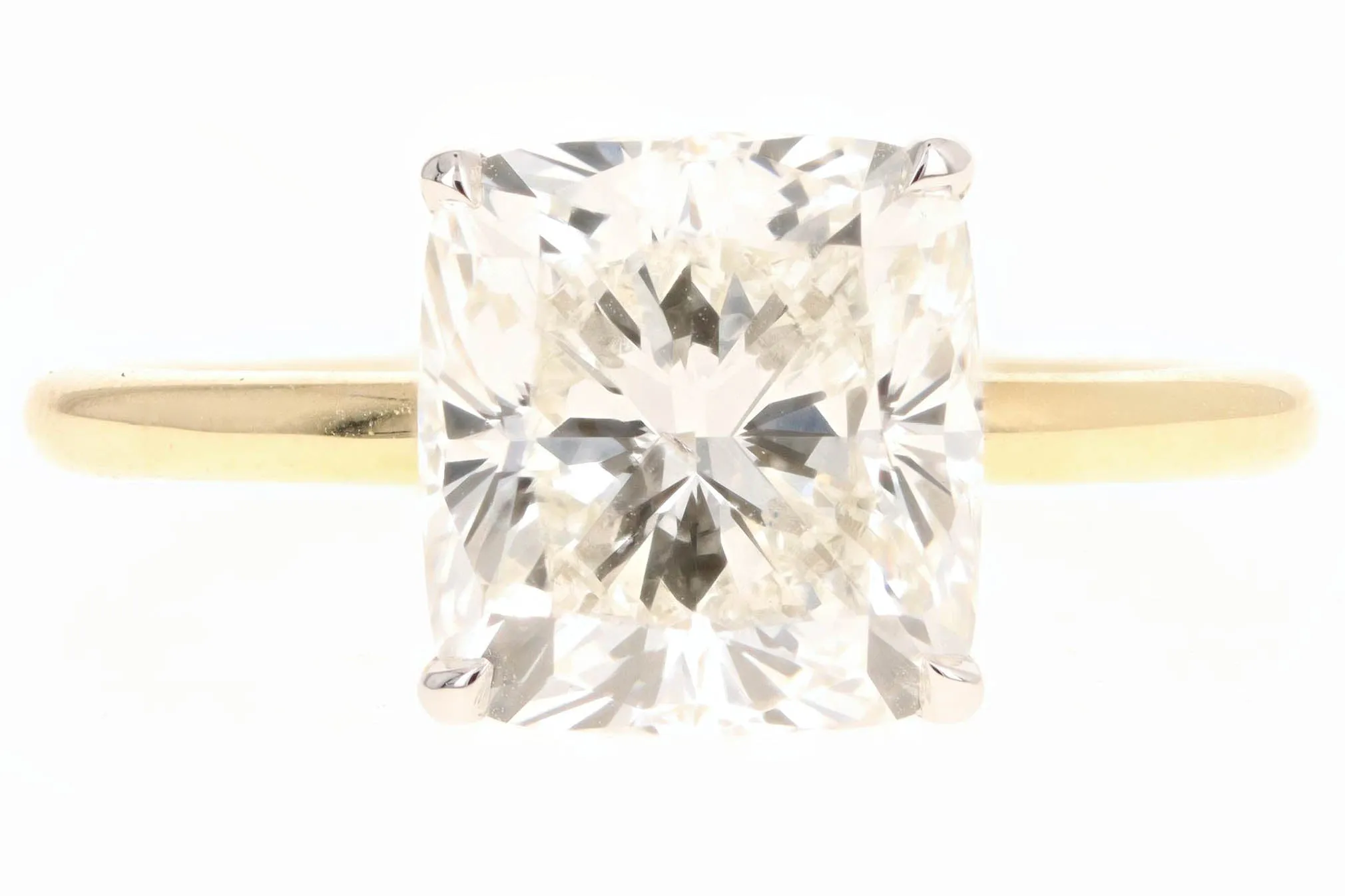 18K & Platinum 4.03 CT Cushion Cut Diamond Solitaire Engagement Ring GIA Certified