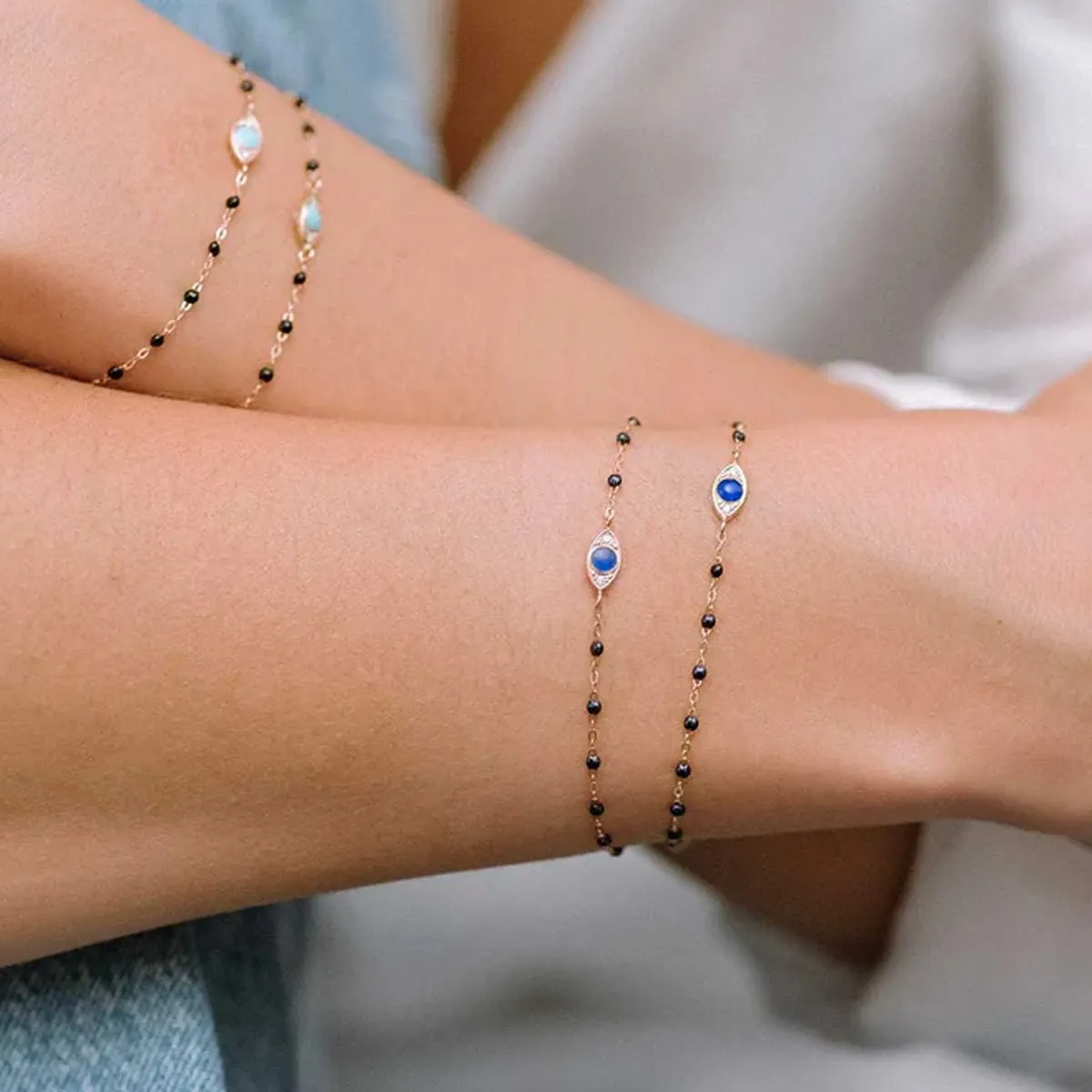 18K Gold & Midnight Resin "Eye Sparkle" Bracelet with Diamond
