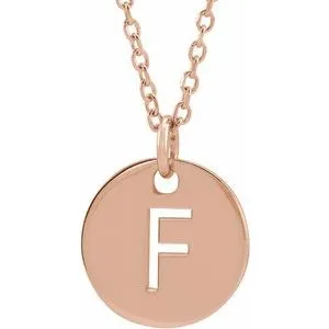 18K Rose Gold-Plated Sterling Silver Initial F 10 mm Disc 16-18" Necklace