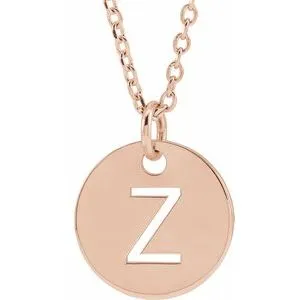 18K Rose Gold-Plated Sterling Silver Initial Z 10 mm Disc 16-18" Necklace