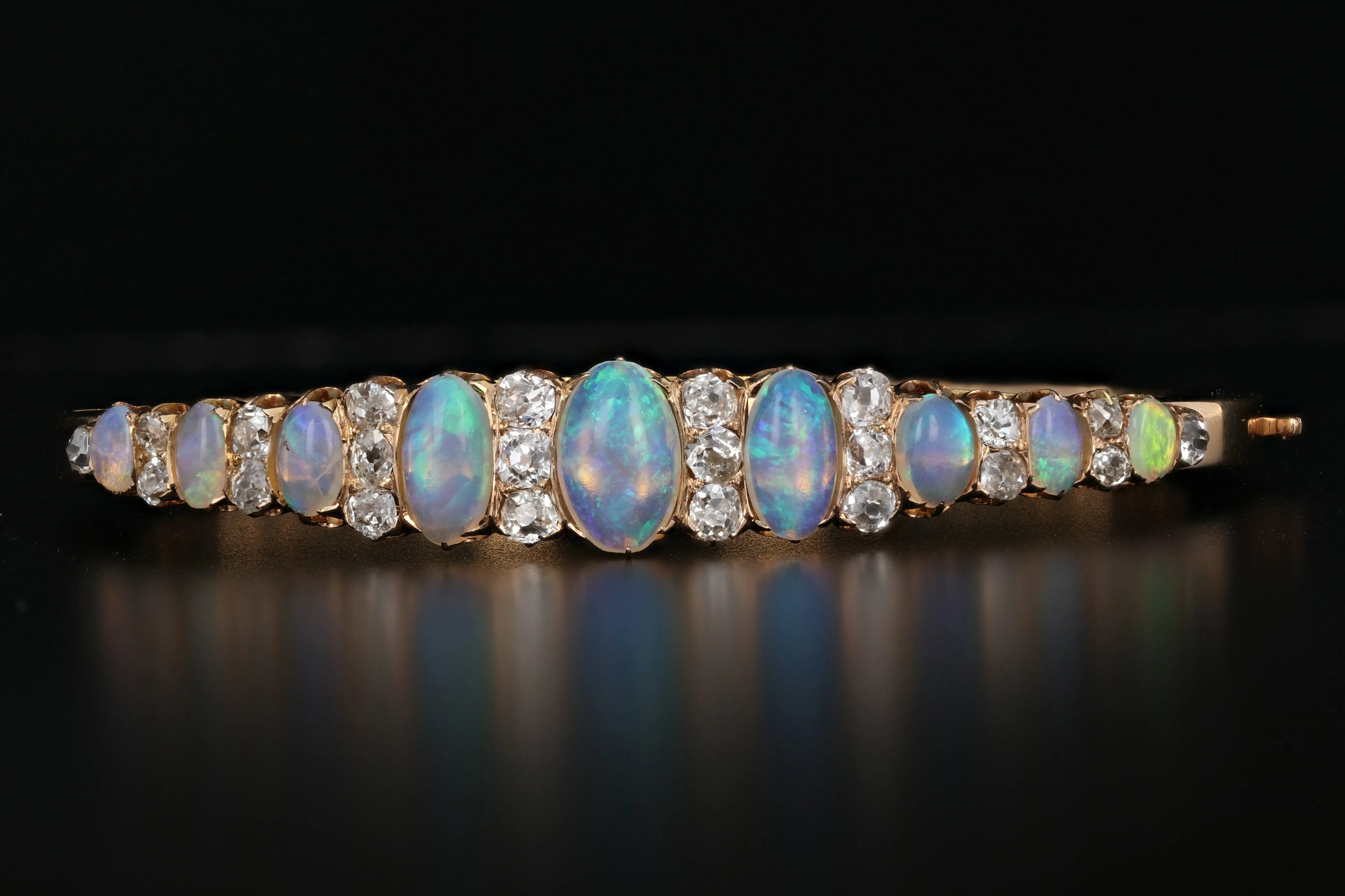 18K Rose Gold Victorian Opal and 2 CTW Old Mine Cut Diamond Bracelet