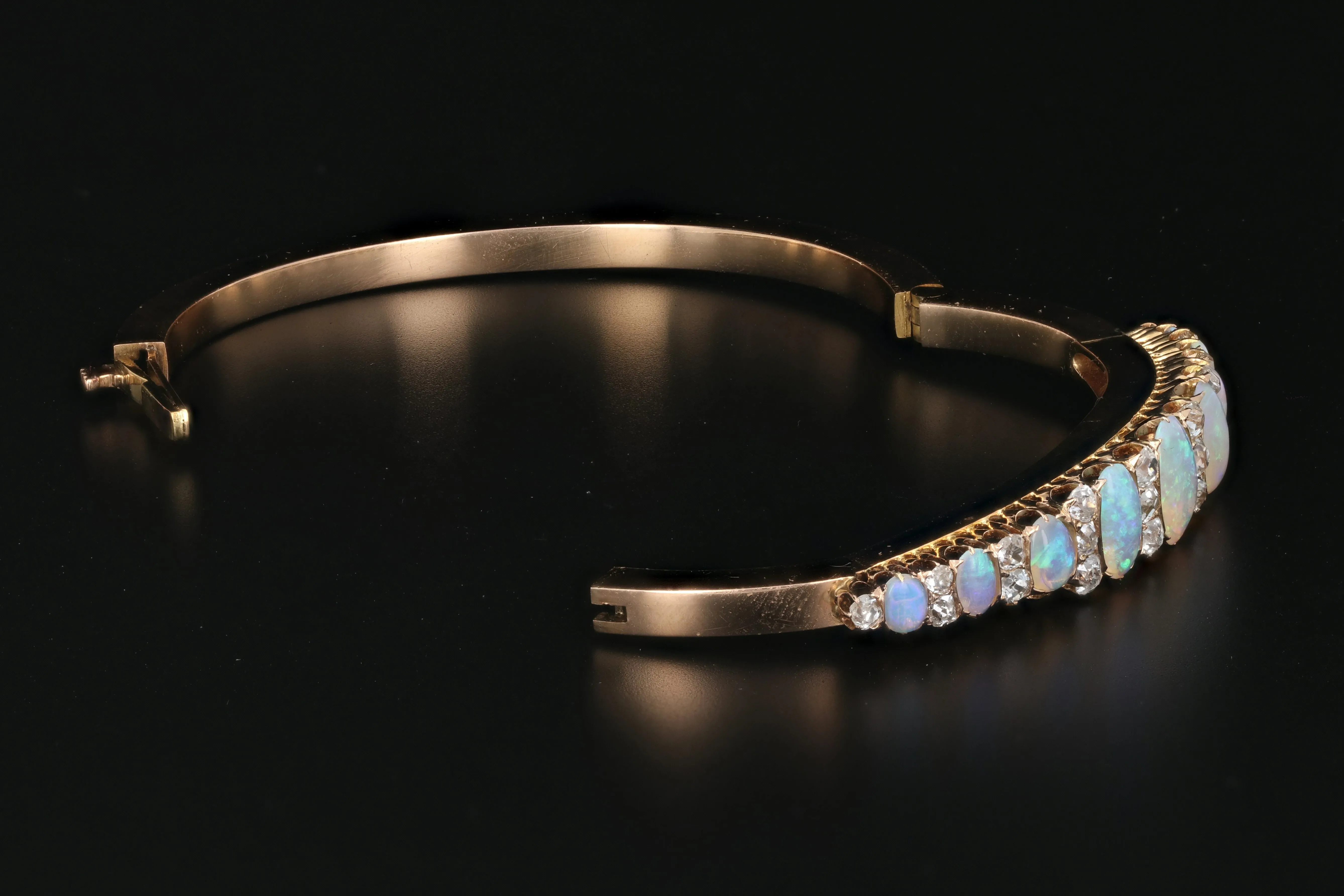 18K Rose Gold Victorian Opal and 2 CTW Old Mine Cut Diamond Bracelet