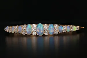 18K Rose Gold Victorian Opal and 2 CTW Old Mine Cut Diamond Bracelet