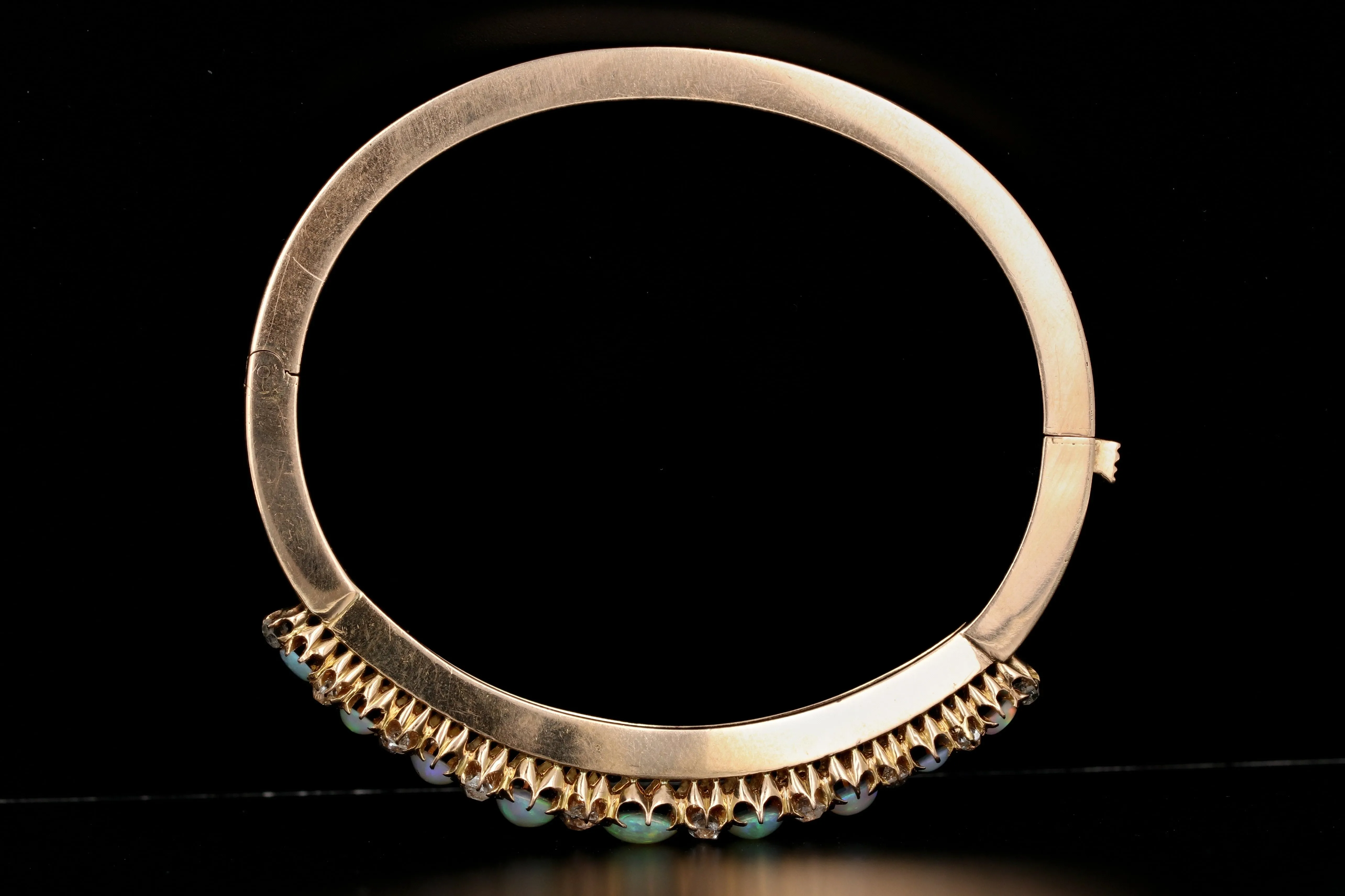 18K Rose Gold Victorian Opal and 2 CTW Old Mine Cut Diamond Bracelet