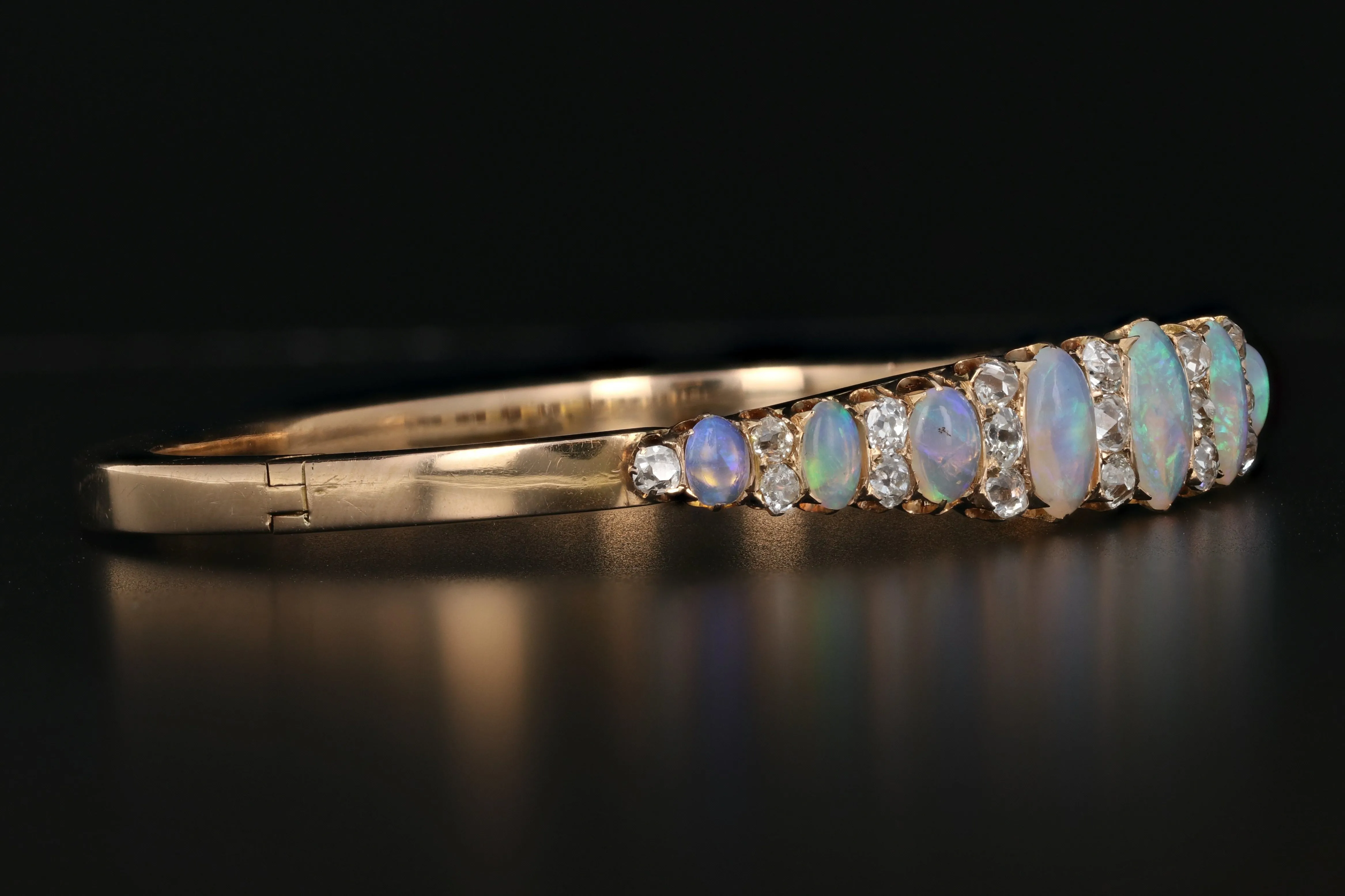 18K Rose Gold Victorian Opal and 2 CTW Old Mine Cut Diamond Bracelet