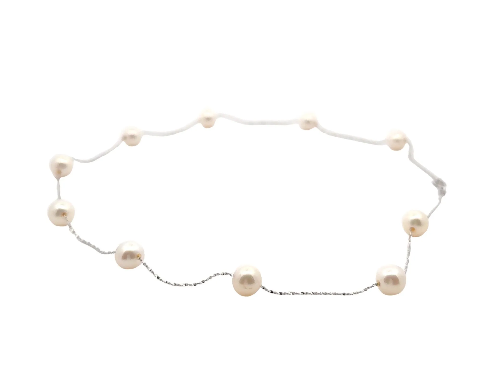 18K White Gold 10 Pearl Chain Necklace