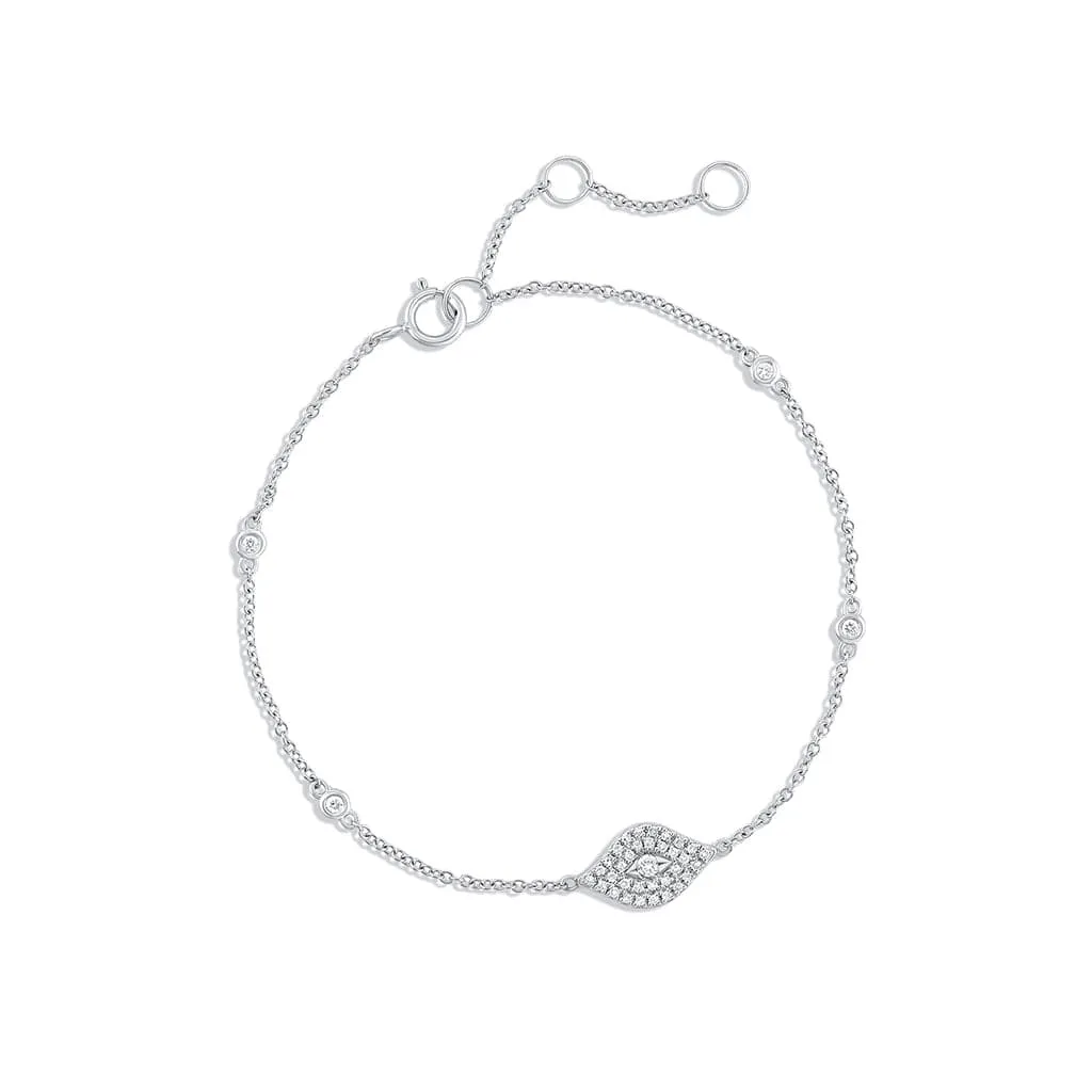 18K White Gold Diamond Evil Eye Chain Bracelet