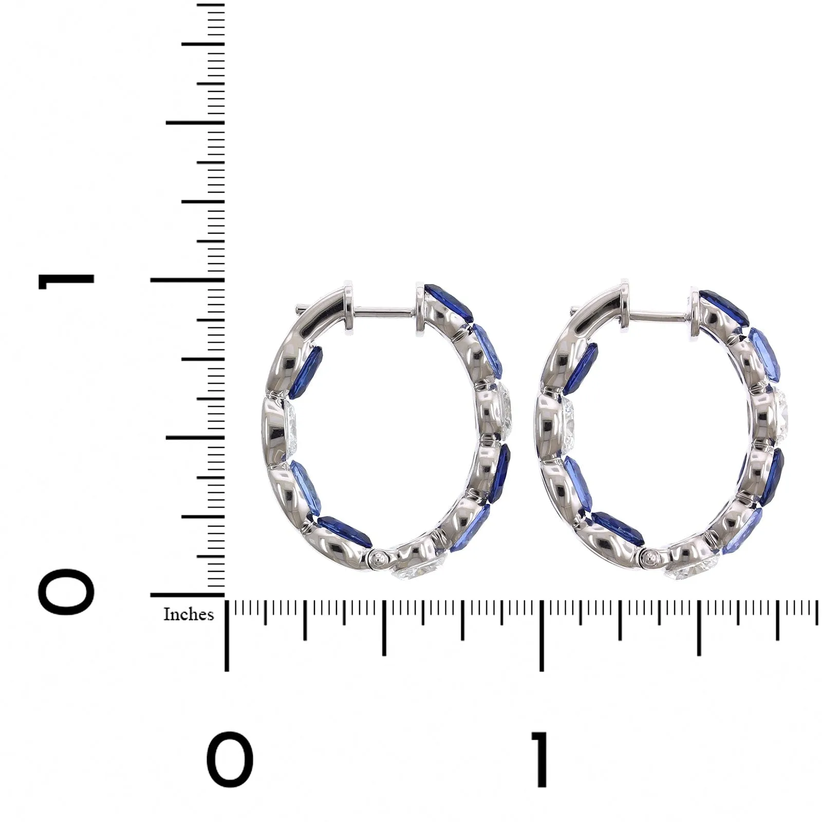 18K White Gold Sapphire Diamond Hoop Earrings
