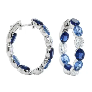 18K White Gold Sapphire Diamond Hoop Earrings