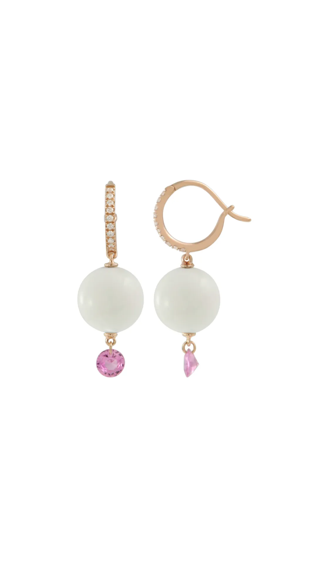 18K Yellow Gold Agate and Pink Sapphire Mini Hoops