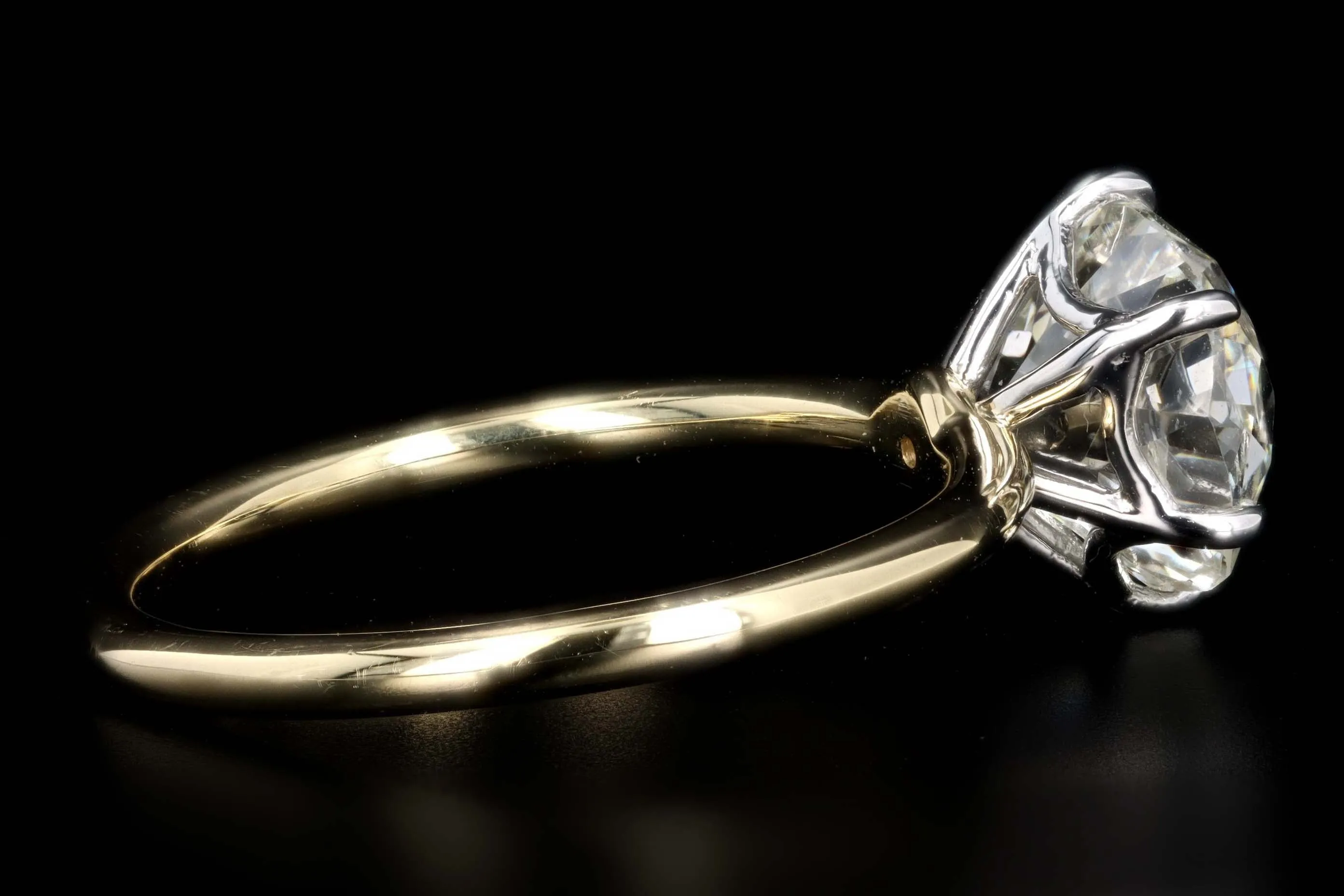 18K Yellow Gold & Platinum 2.84 Carat Old Mine Cut Diamond Solitaire Engagement Ring GIA Certified
