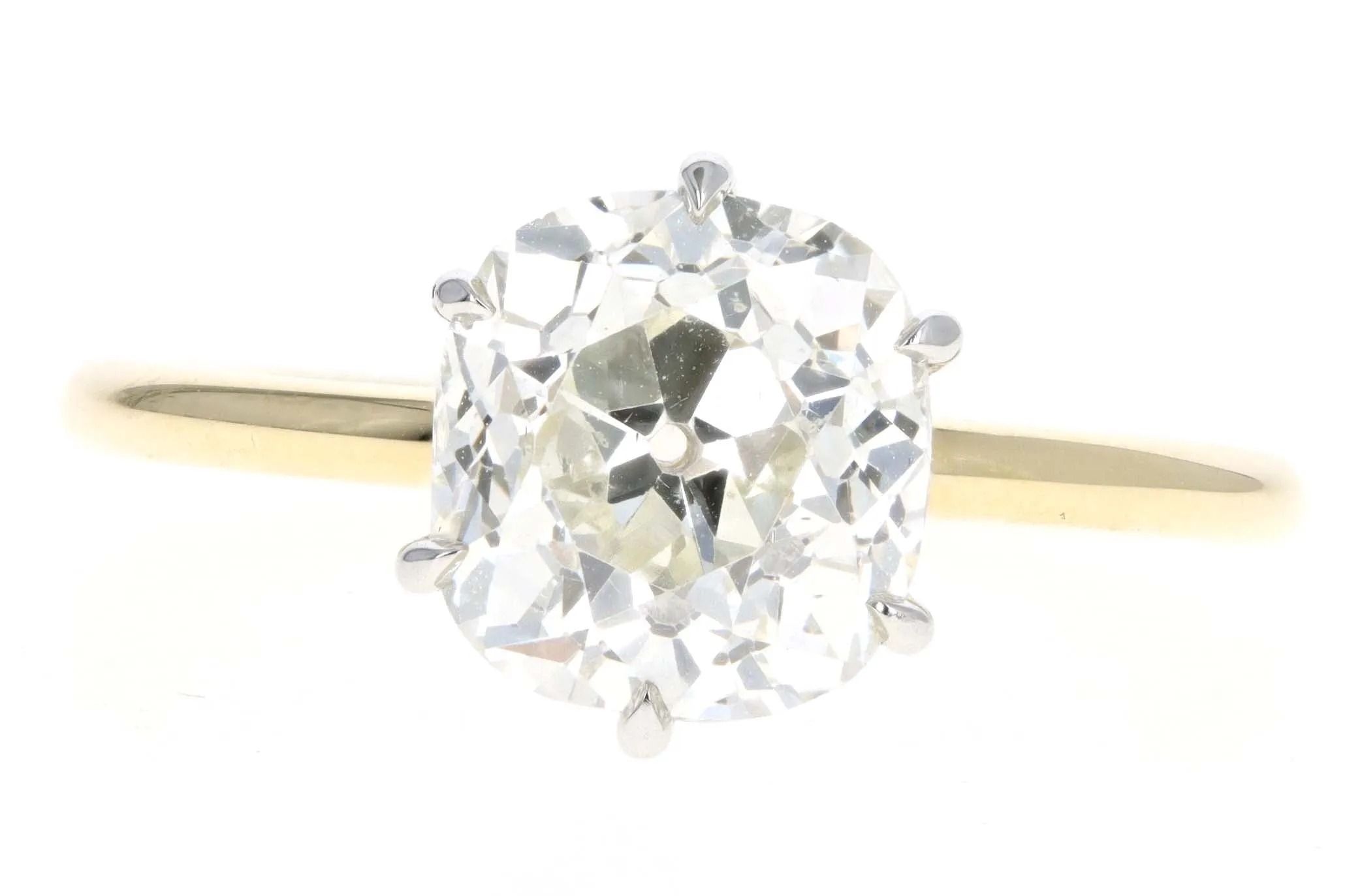 18K Yellow Gold & Platinum 2.84 Carat Old Mine Cut Diamond Solitaire Engagement Ring GIA Certified