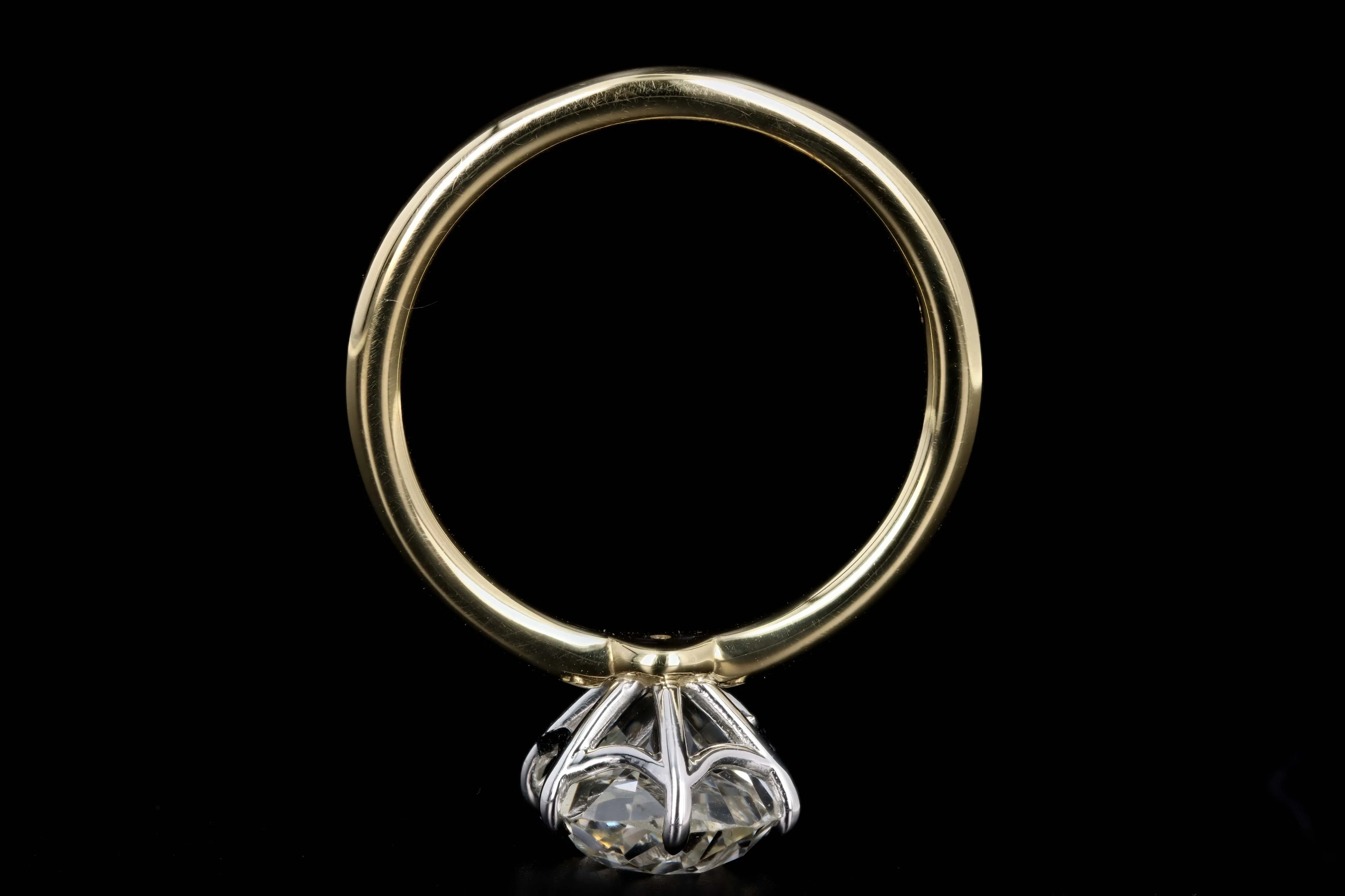 18K Yellow Gold & Platinum 2.84 Carat Old Mine Cut Diamond Solitaire Engagement Ring GIA Certified