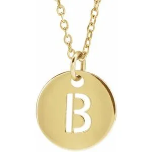 18K Yellow Gold-Plated Sterling Silver Initial B 10 mm Disc 16-18" Necklace