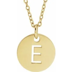 18K Yellow Gold-Plated Sterling Silver Initial E 10 mm Disc 16-18" Necklace