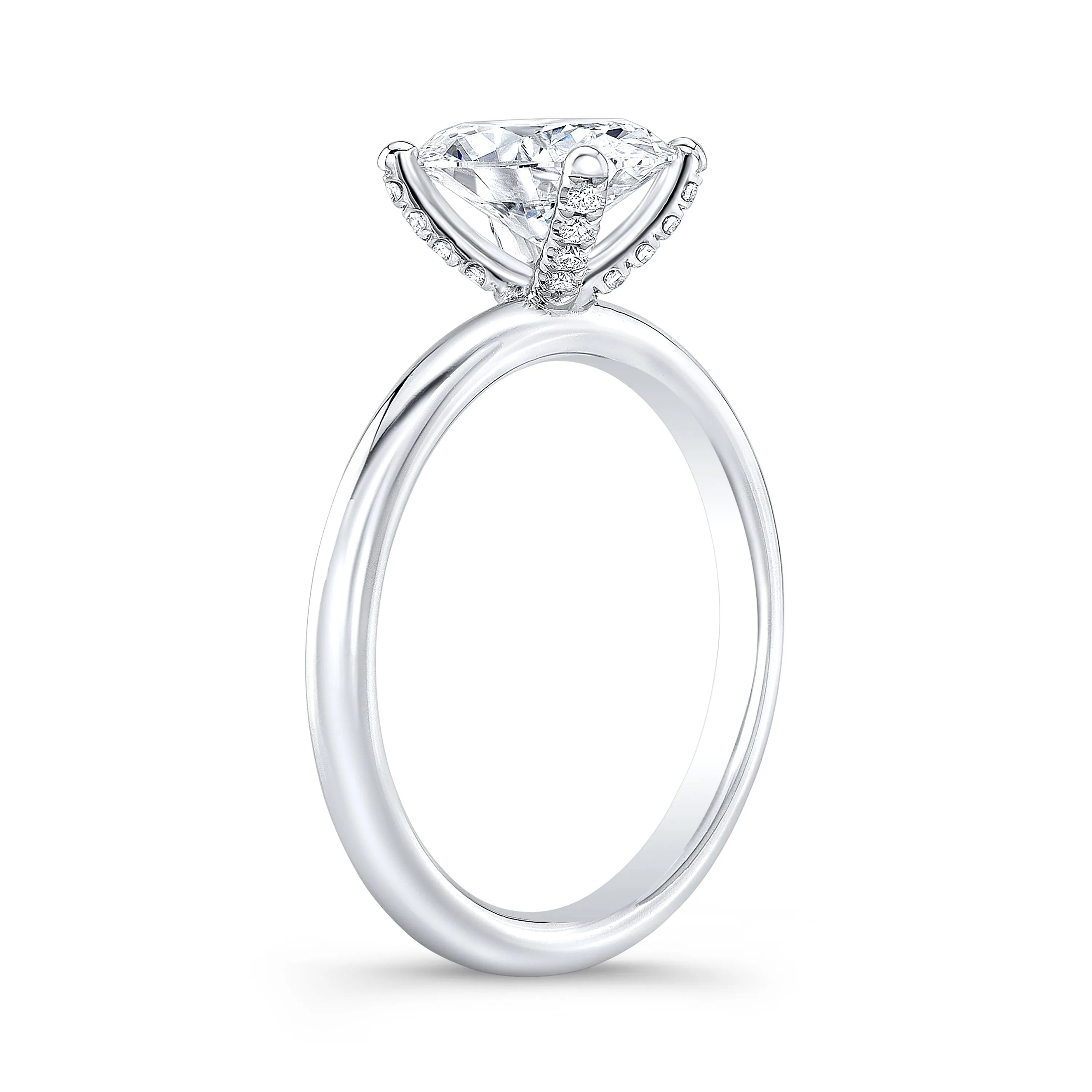 18kt White Gold Solitaire Engagement Ring Mounting with Pave Set Prongs, 0.20TCW