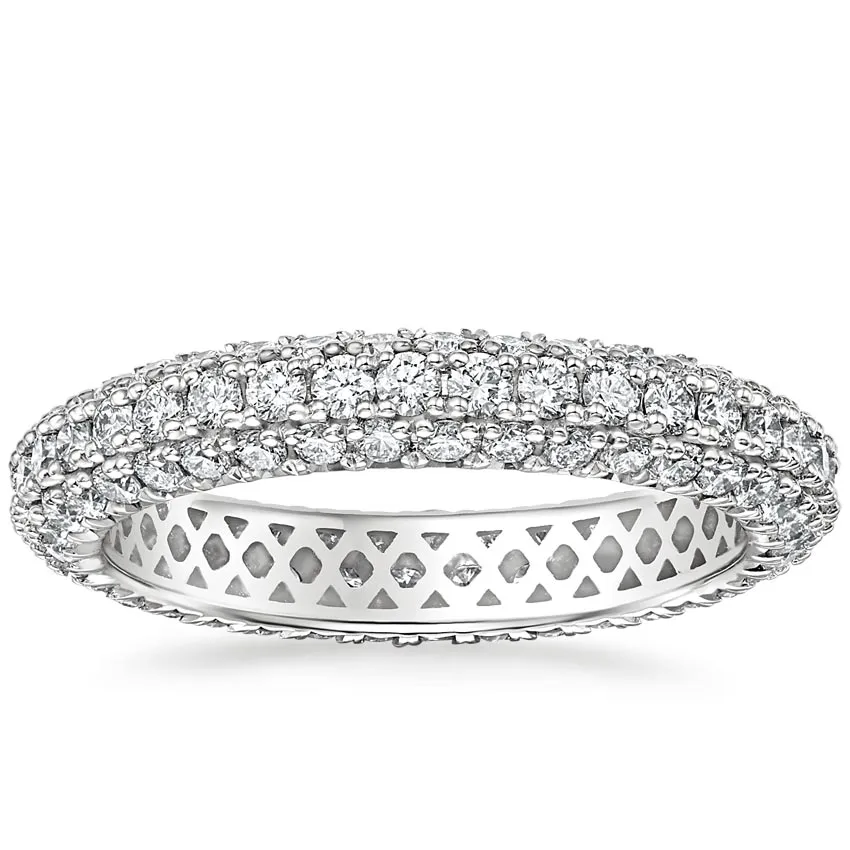 18kt White Gold Three Row Pave Set Diamond Band, 1.50TCW