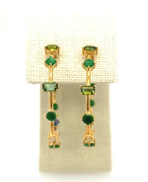18kt YG Burmese Emerald Green Jadeite Cabochon w/ Diamonds & Multi Color Sapphire In & Out Hoops