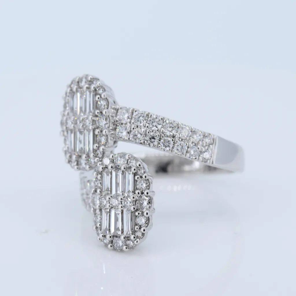 18Kw Round And Baguette Diamond Cocktail Ring D-1.13 Bg-0.59 Rg