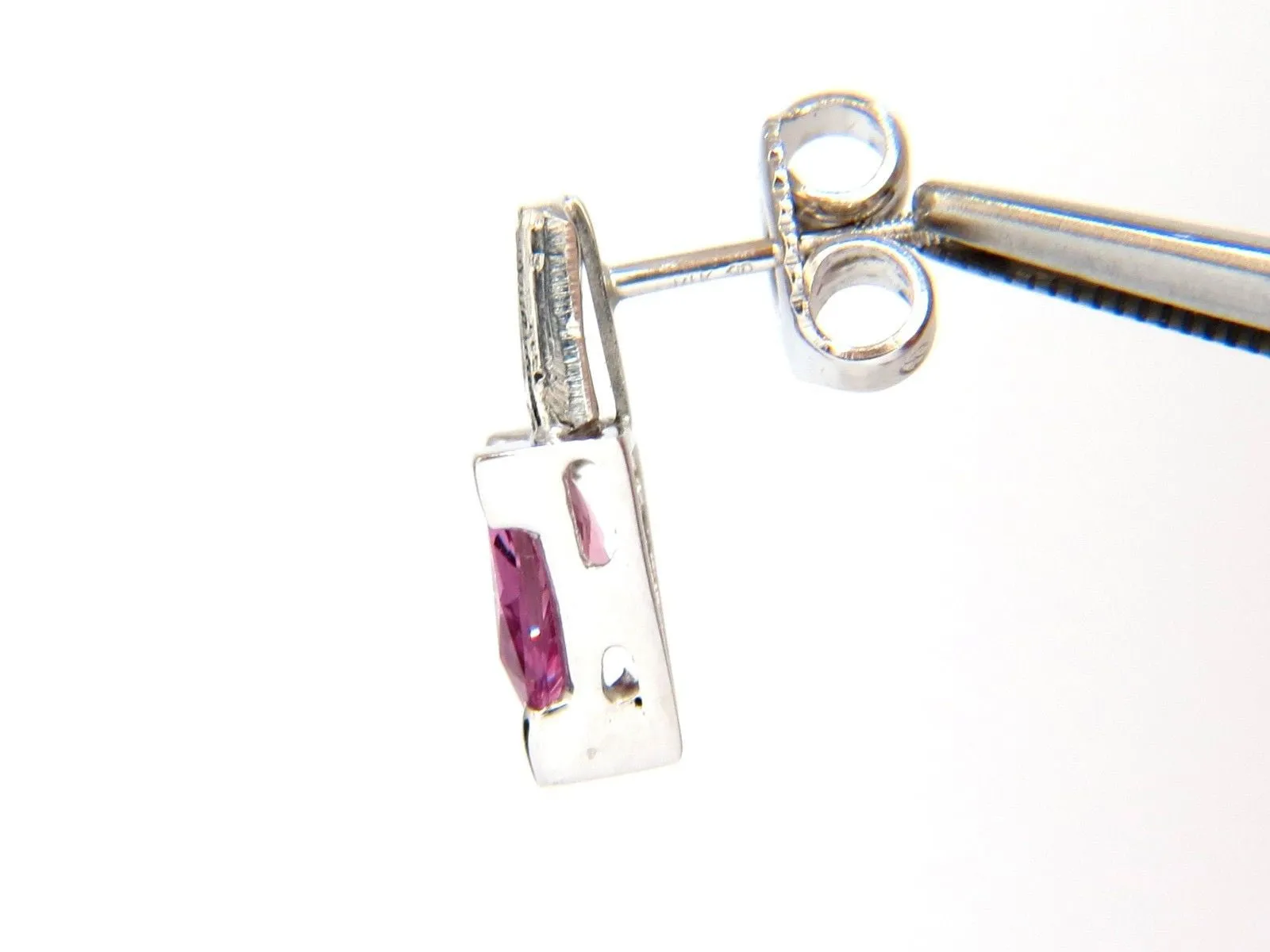 1.90ct natural vivid pink trilliant sapphire diamonds stud earrings 14kt