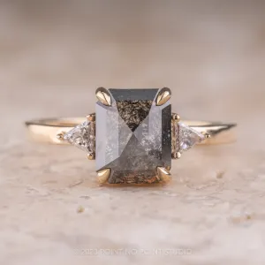 1.96 Carat Salt and Pepper Emerald Cut Diamond Engagement Ring, Zoe Setting, 14K Yellow Gold