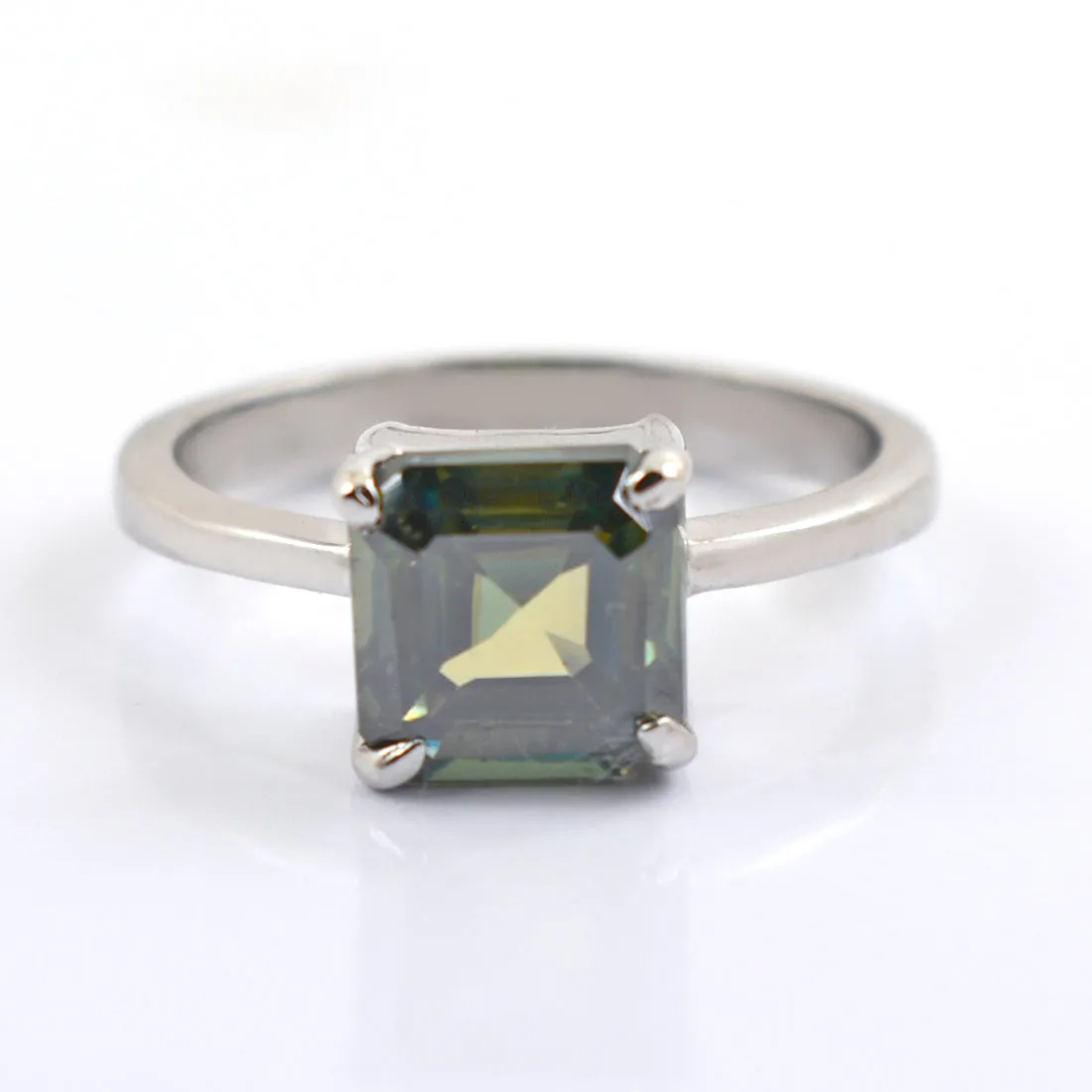 2 Ct Asscher Cut Blue Diamond Solitaire Engagement Ring in 925 Silver, Excellent Quality with Great Shine