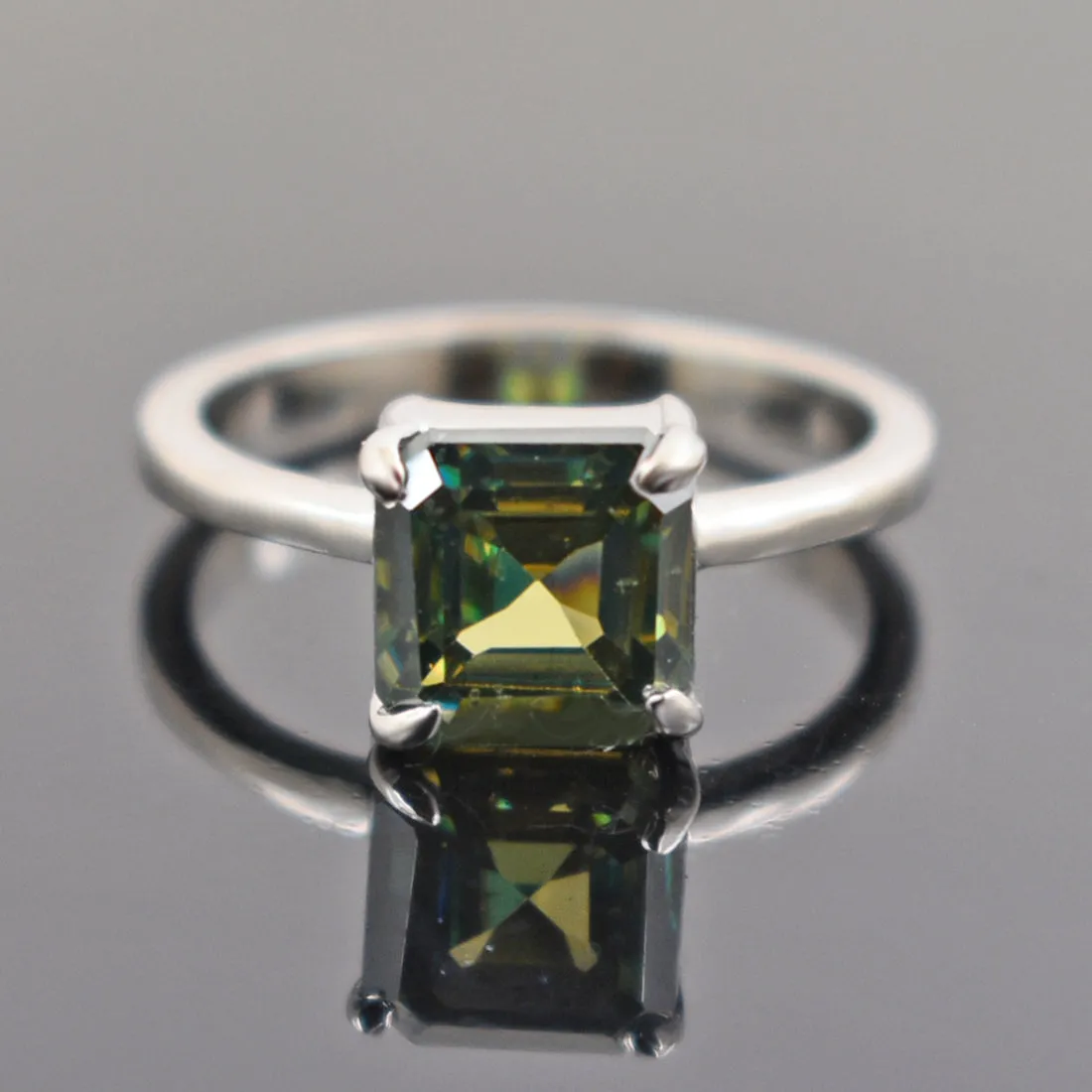 2 Ct Asscher Cut Blue Diamond Solitaire Engagement Ring in 925 Silver, Excellent Quality with Great Shine