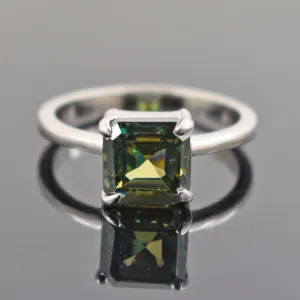 2 Ct Asscher Cut Blue Diamond Solitaire Engagement Ring in 925 Silver, Excellent Quality with Great Shine