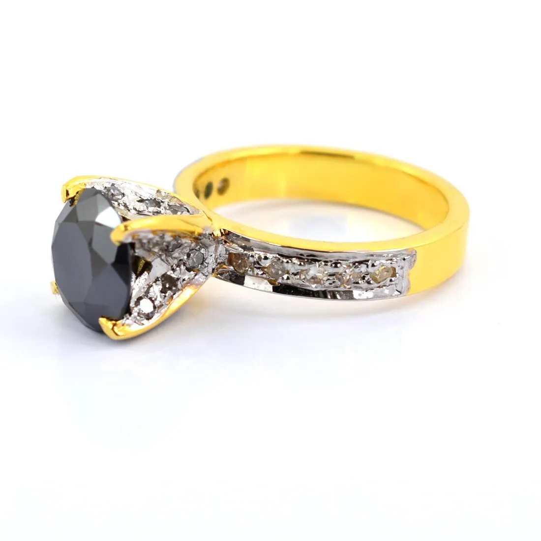 2 Ct Black Diamond Solitaire Ring With Diamond Accents. AAA Certified, Gorgeous Look & Great Shine