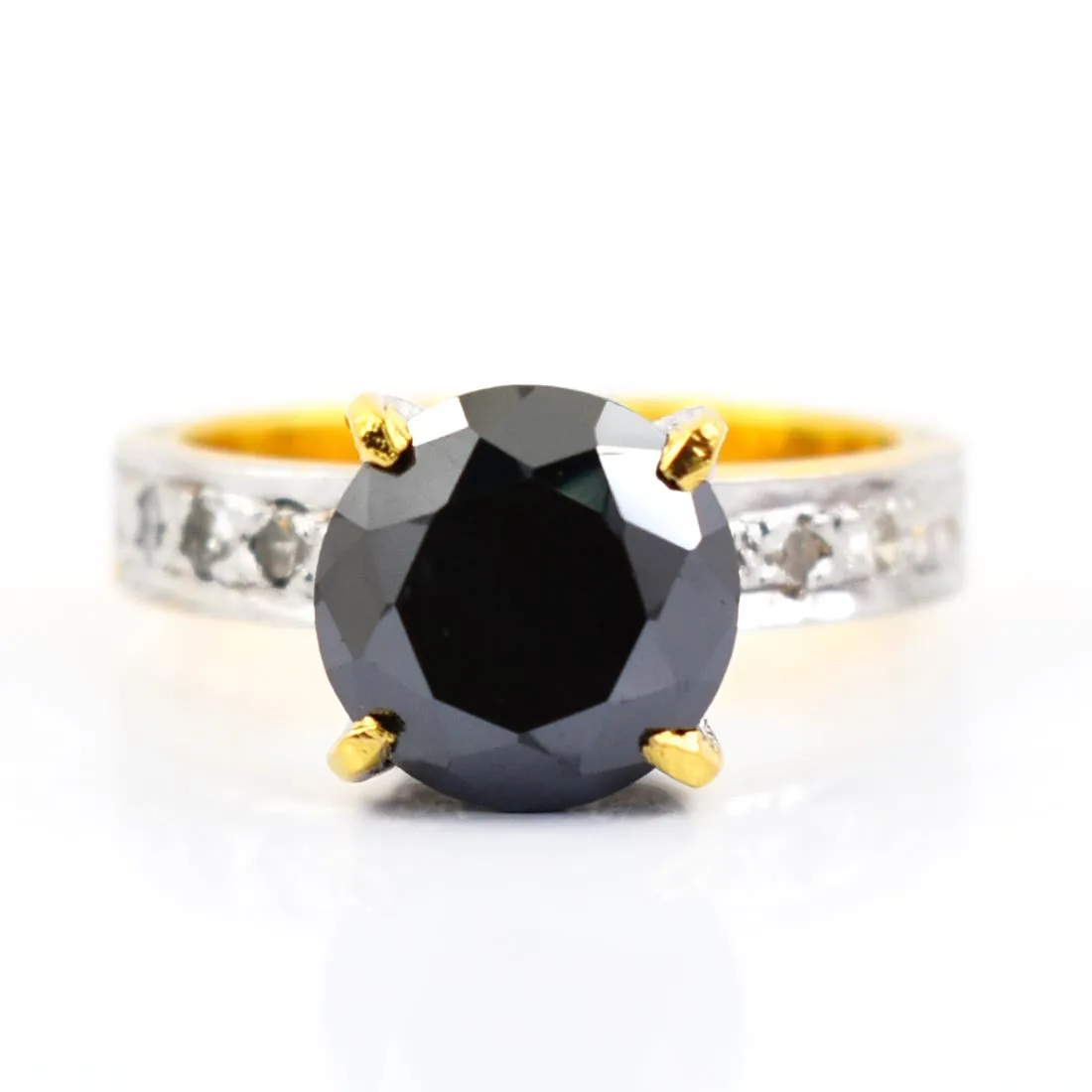 2 Ct Black Diamond Solitaire Ring With Diamond Accents. AAA Certified, Gorgeous Look & Great Shine