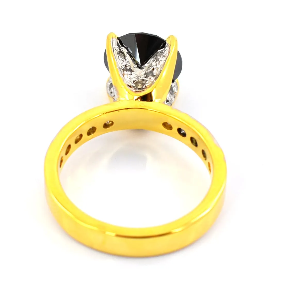 2 Ct Black Diamond Solitaire Ring With Diamond Accents. AAA Certified, Gorgeous Look & Great Shine