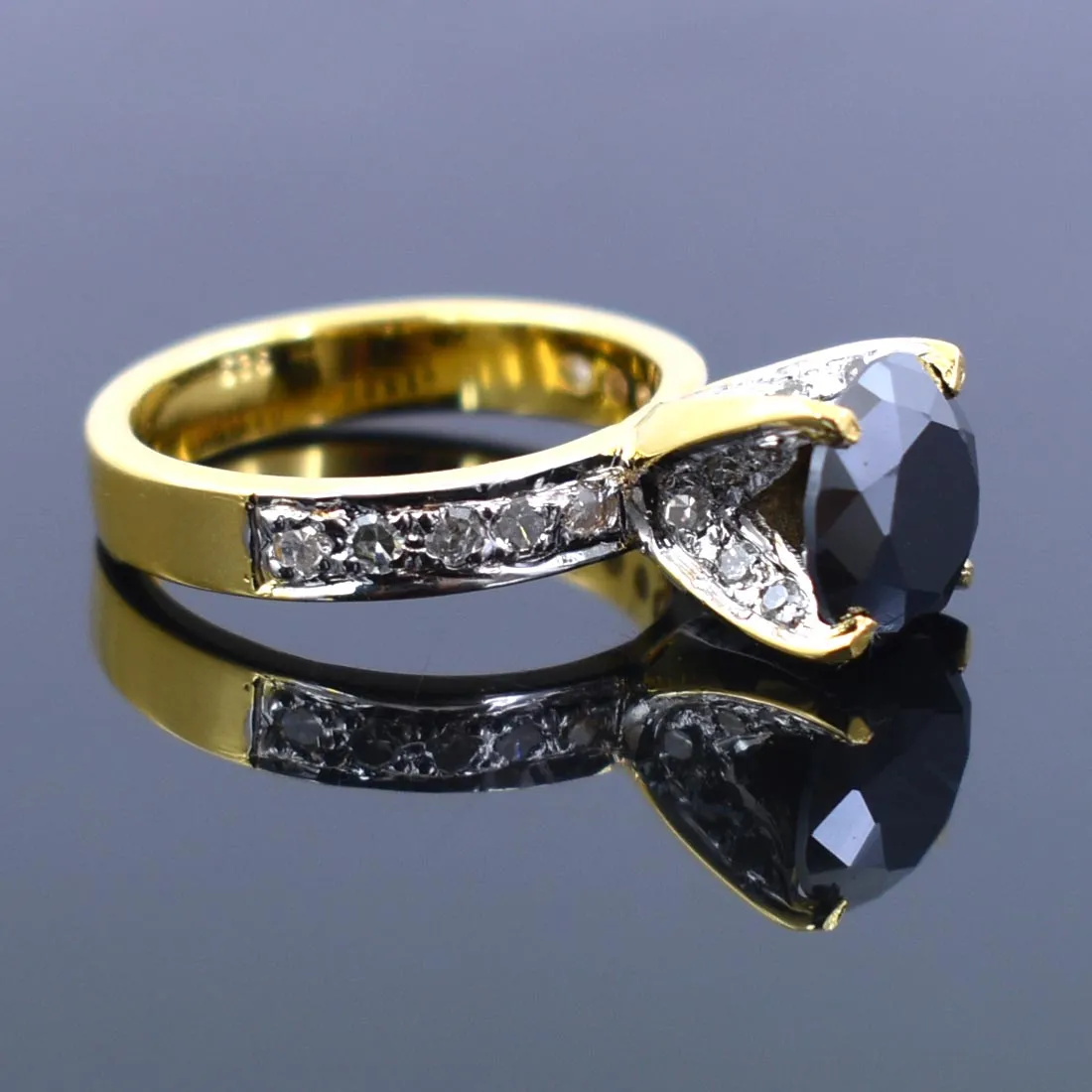 2 Ct Black Diamond Solitaire Ring With Diamond Accents. AAA Certified, Gorgeous Look & Great Shine
