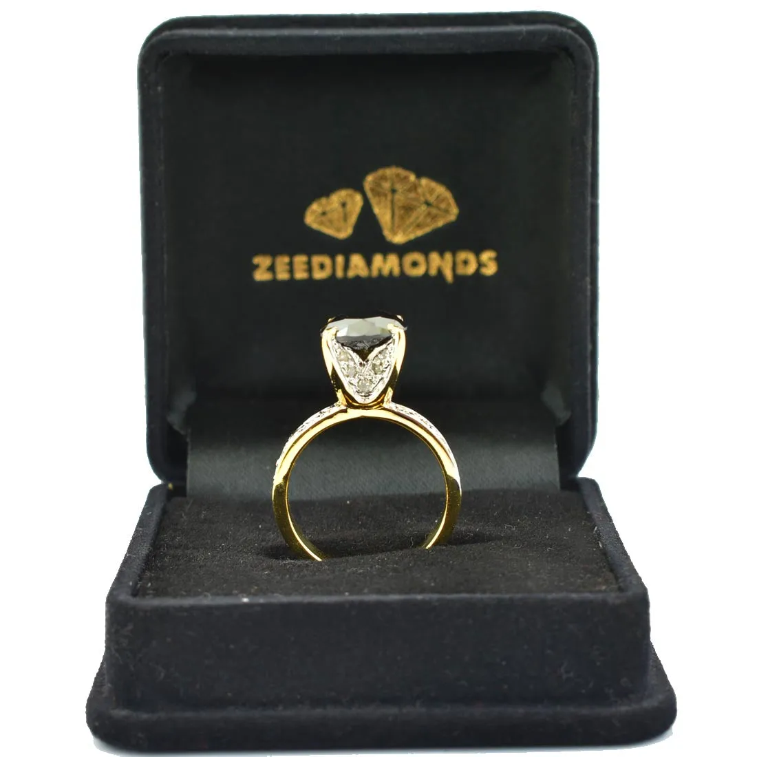 2 Ct Black Diamond Solitaire Ring With Diamond Accents. AAA Certified, Gorgeous Look & Great Shine