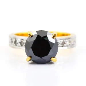 2 Ct Black Diamond Solitaire Ring With Diamond Accents. AAA Certified, Gorgeous Look & Great Shine