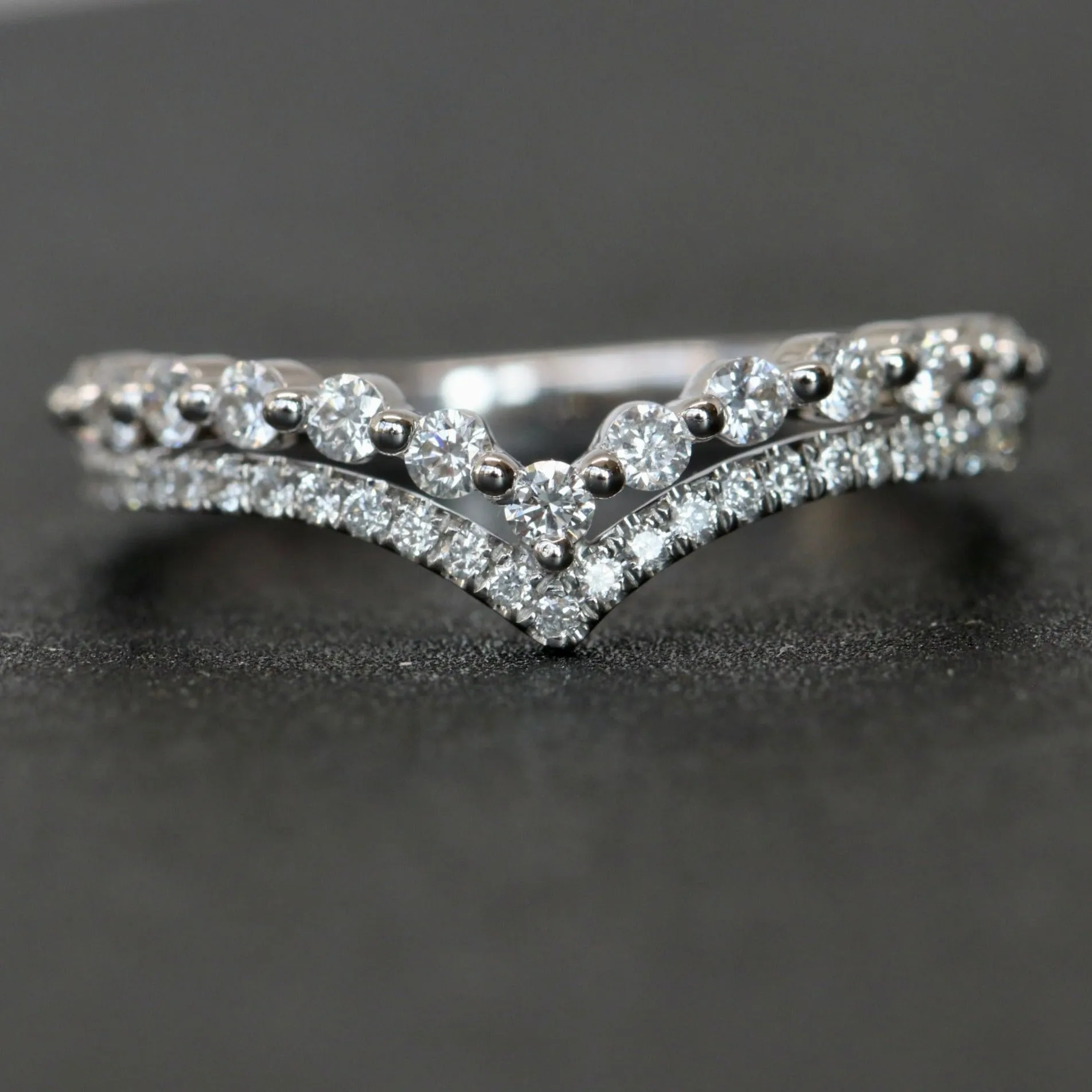 2-Row Chevron V Styled Diamond Wedding Band