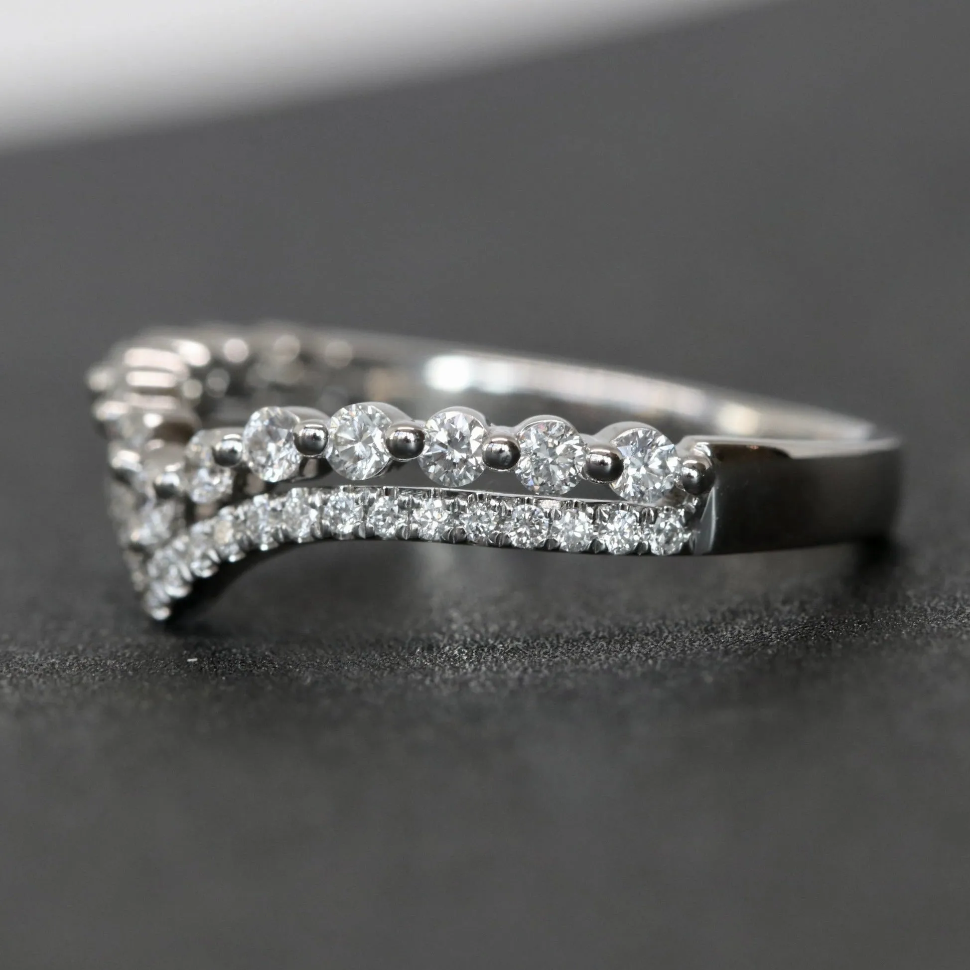 2-Row Chevron V Styled Diamond Wedding Band