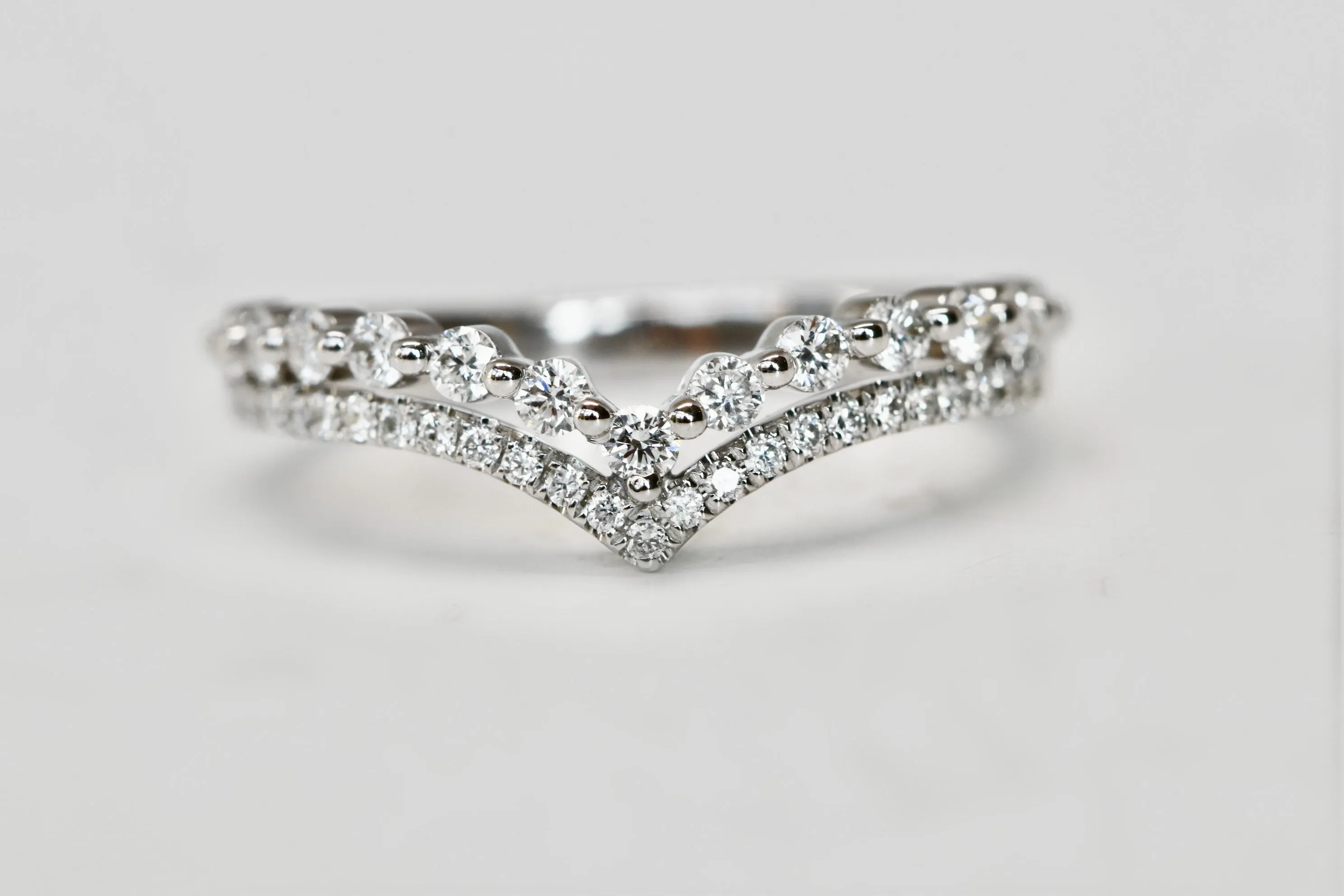 2-Row Chevron V Styled Diamond Wedding Band