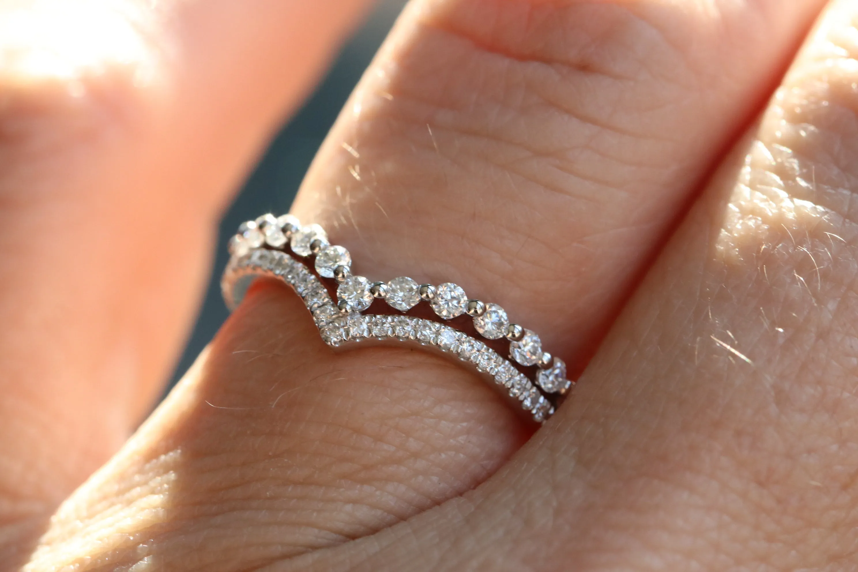2-Row Chevron V Styled Diamond Wedding Band