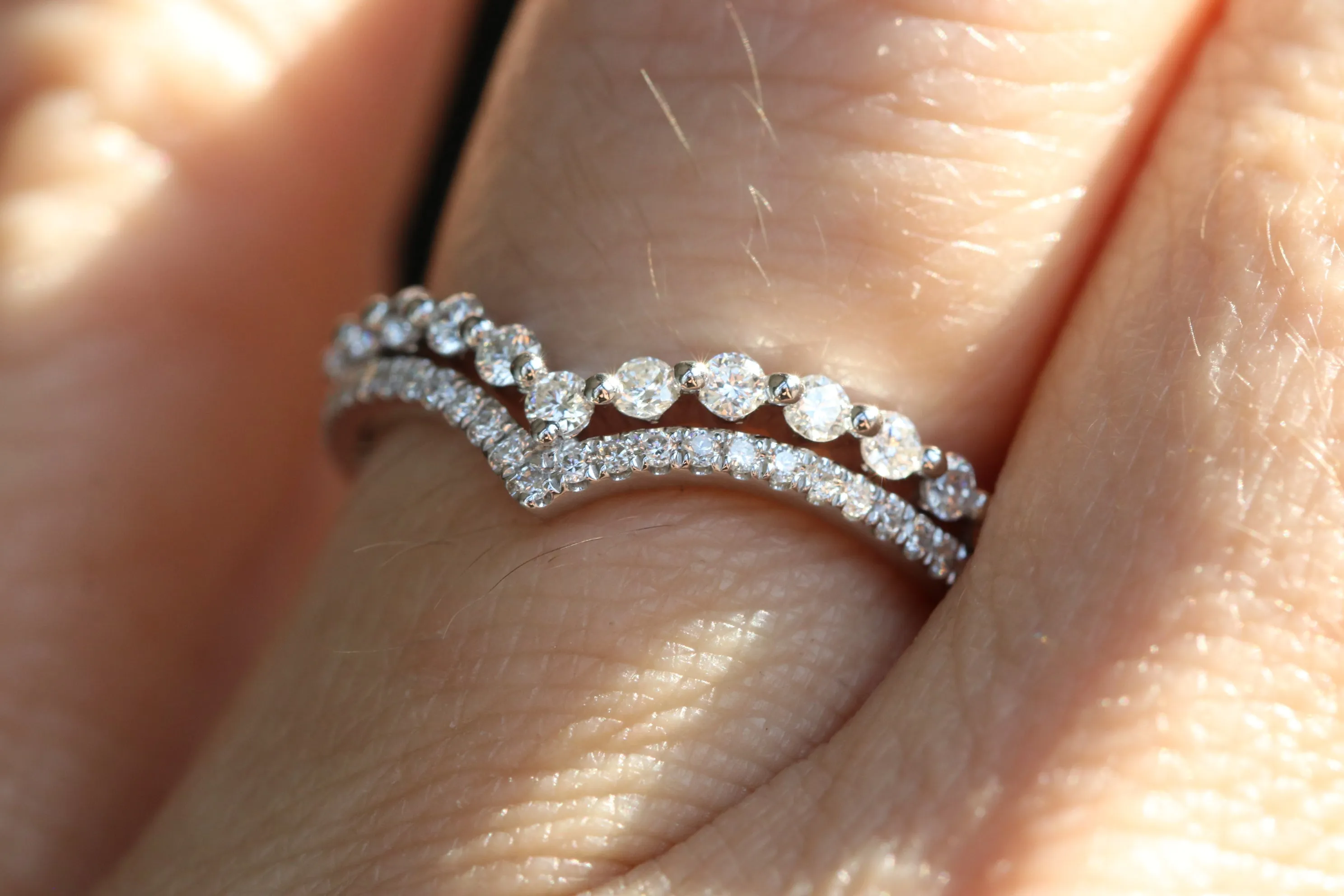 2-Row Chevron V Styled Diamond Wedding Band