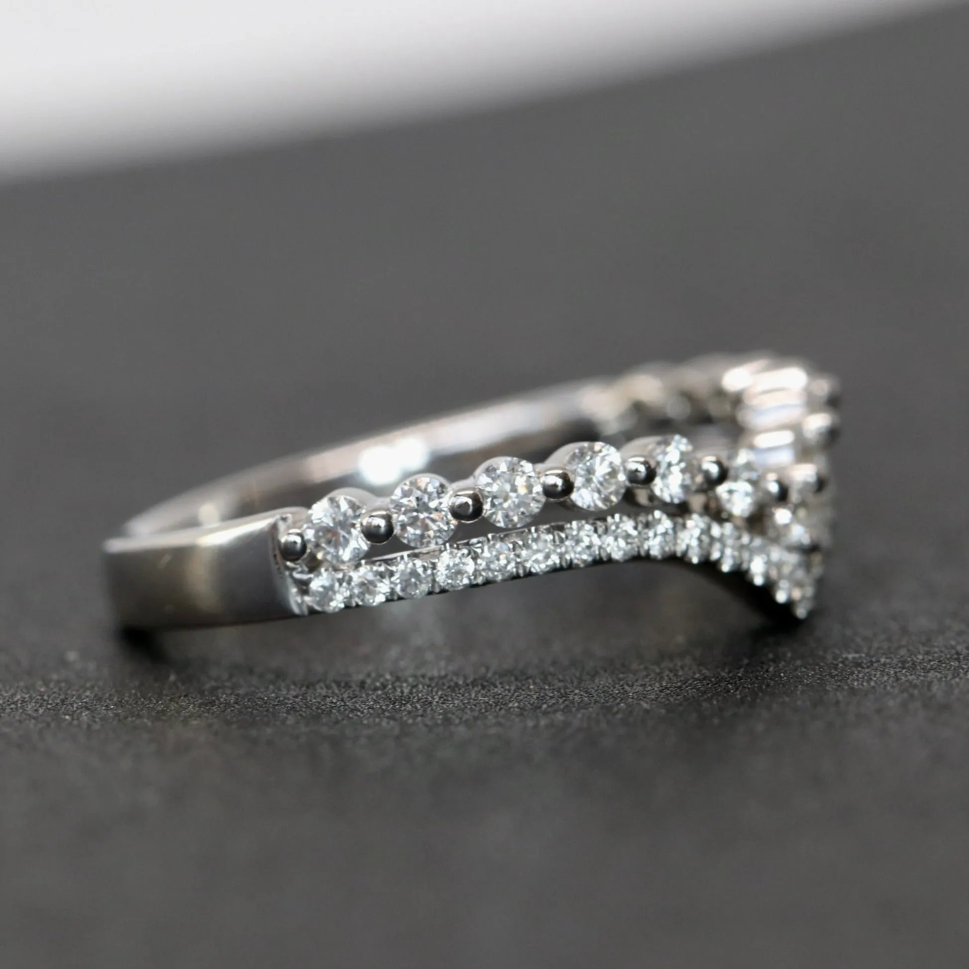 2-Row Chevron V Styled Diamond Wedding Band