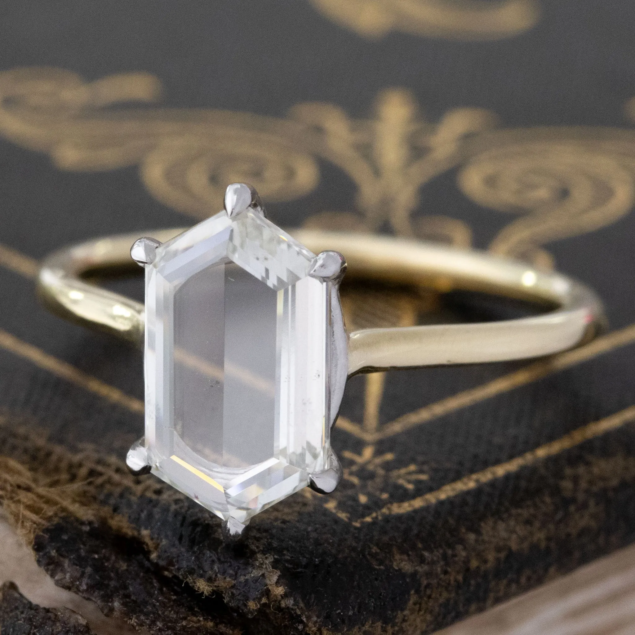 2.00ct Hexagonal Portrait Cut Diamond Solitaire, GIA K SI1