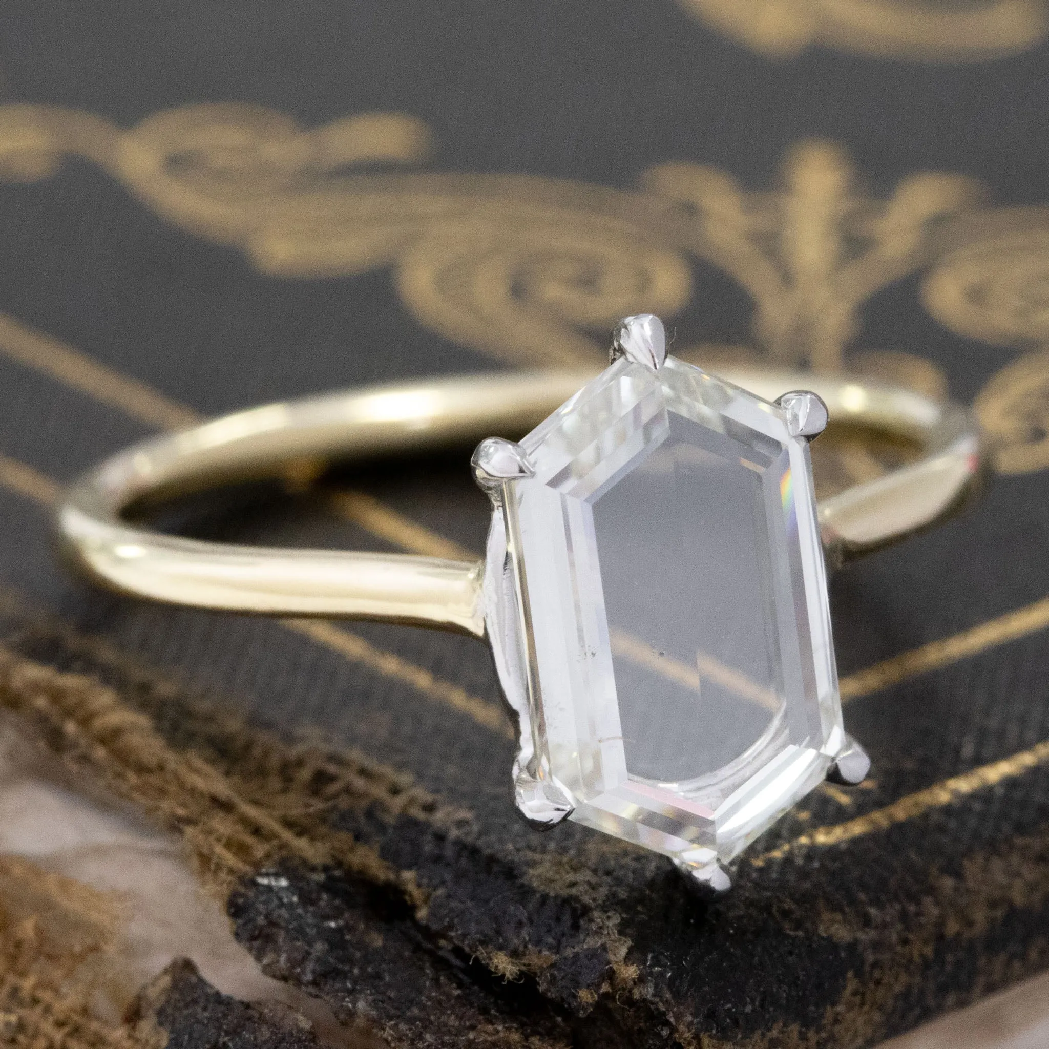 2.00ct Hexagonal Portrait Cut Diamond Solitaire, GIA K SI1