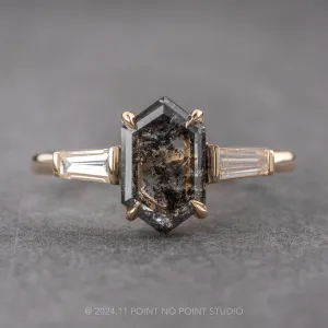2.01 Carat Black Speckled Hexagon Diamond Engagement Ring, Zoe Setting, 14K Yellow Gold