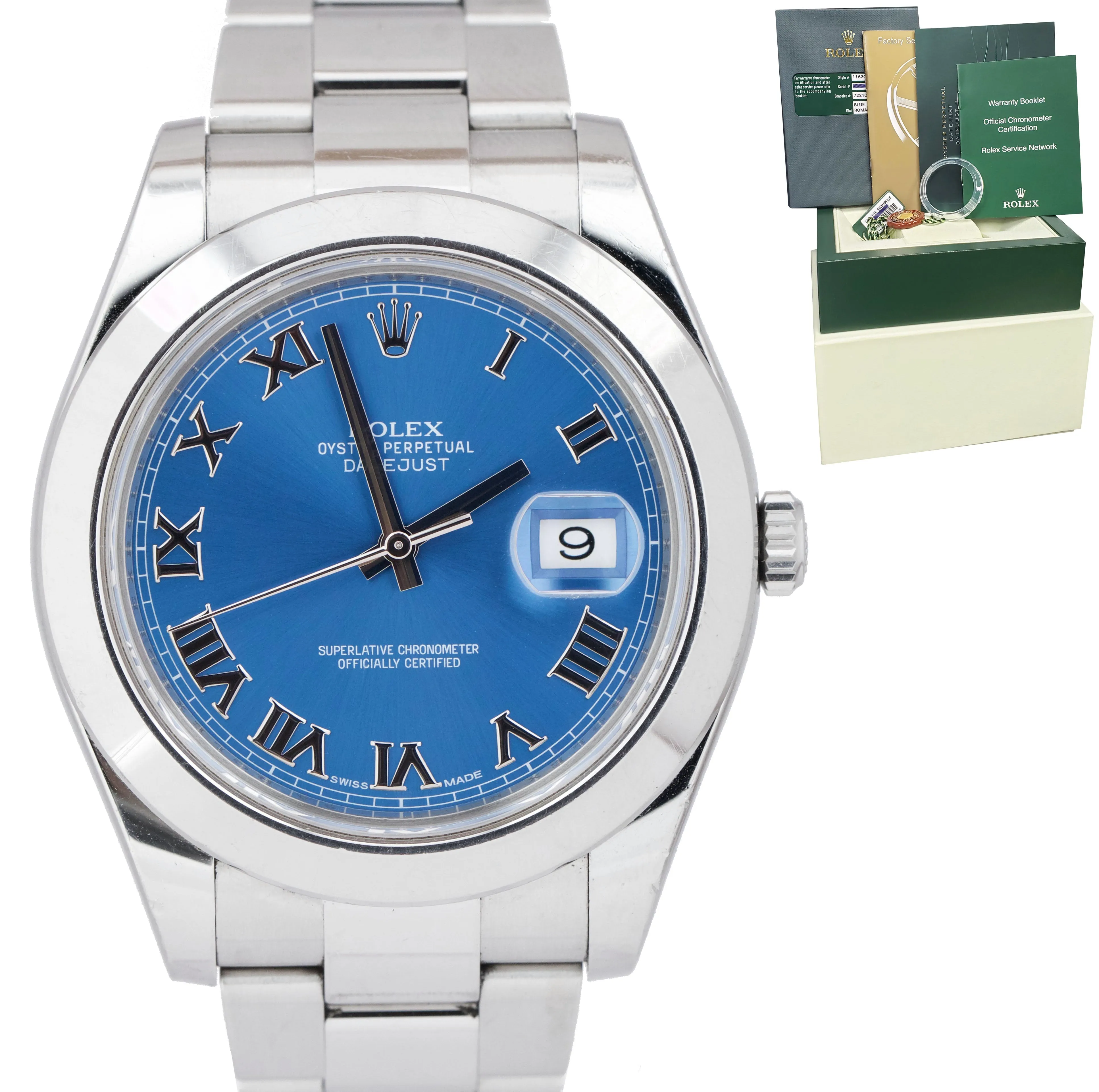 2013 Rolex DateJust II Blue Smooth Stainless Steel 41mm Oyster Watch 116300 B P