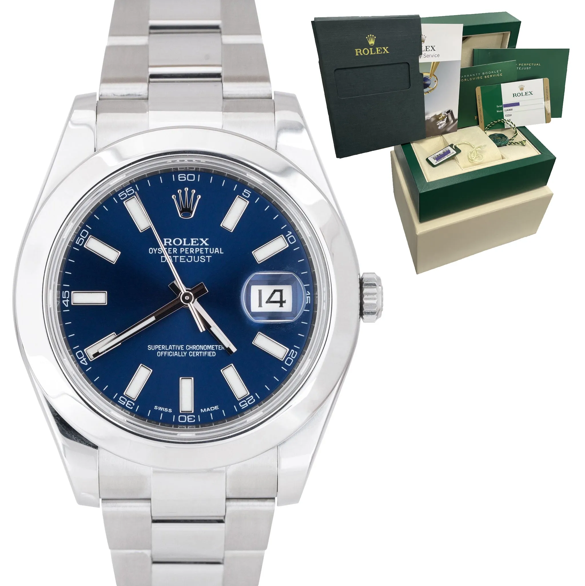 2016 Rolex DateJust II Blue Smooth Stainless Steel 41mm Oyster Watch 116300 B P