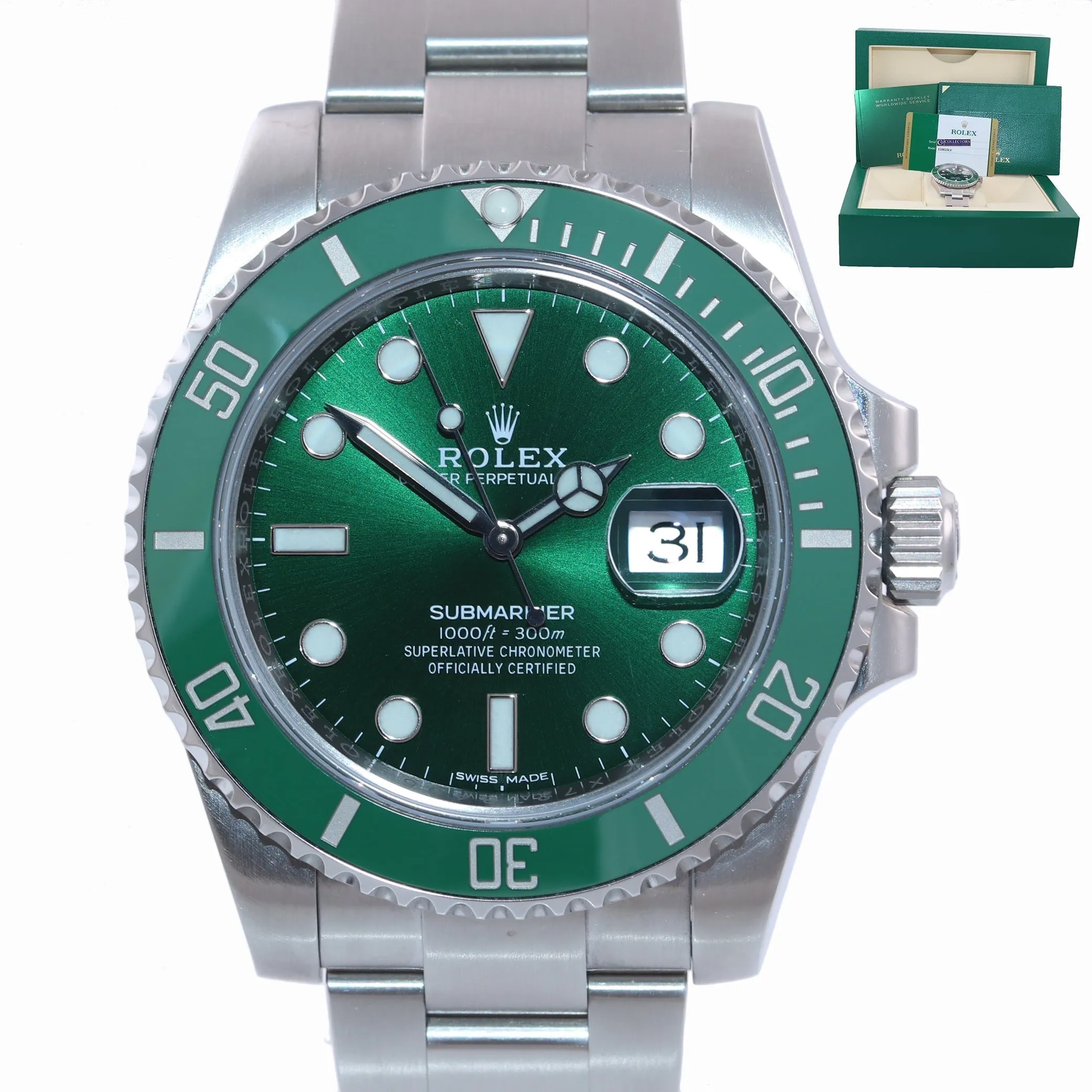 2019 MINT PAPERS Rolex Submariner Hulk 116610LV Green Dial Ceramic Watch Box